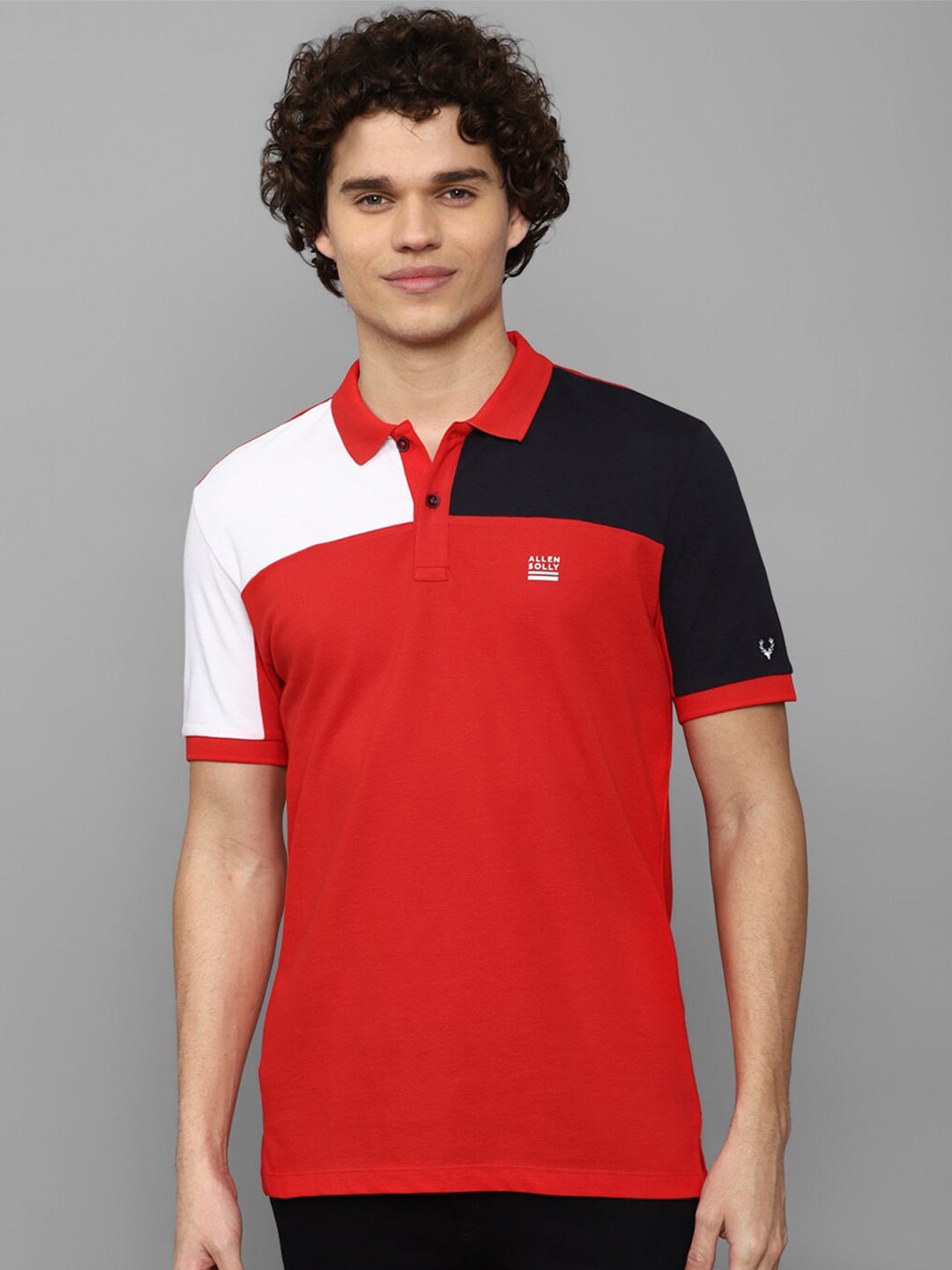 

Allen Solly Colourblocked Polo Collar Pure Cotton T-shirt, Red