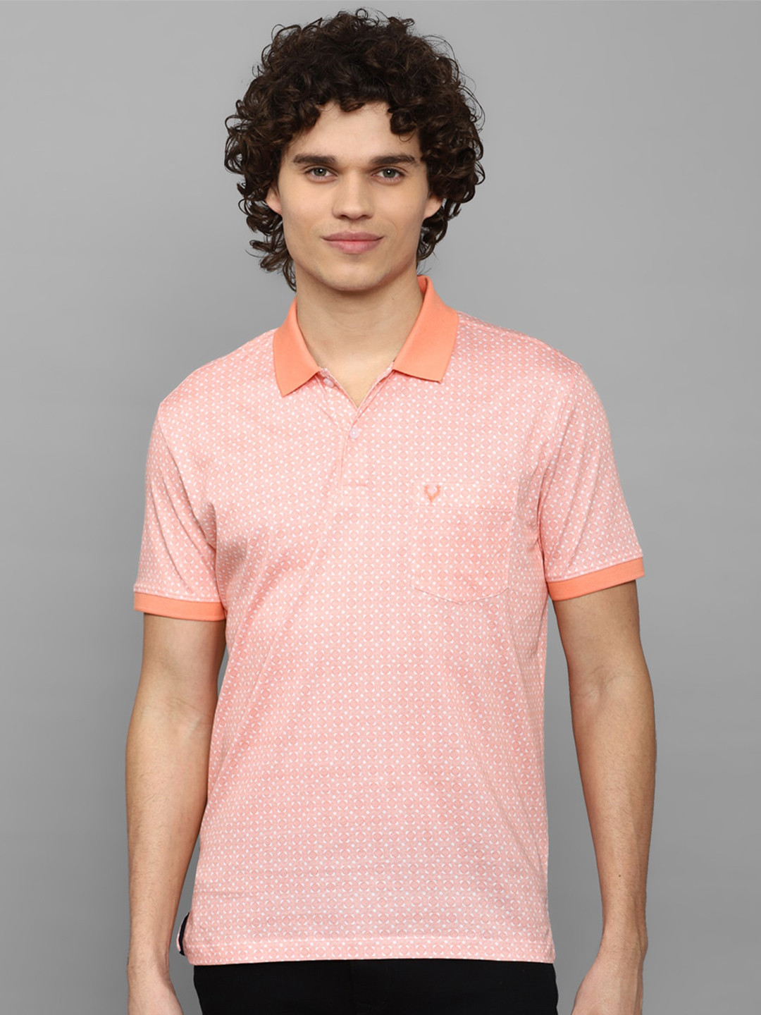 

Allen Solly Geometric Printed Polo Collar Pure Cotton T-shirt, Peach