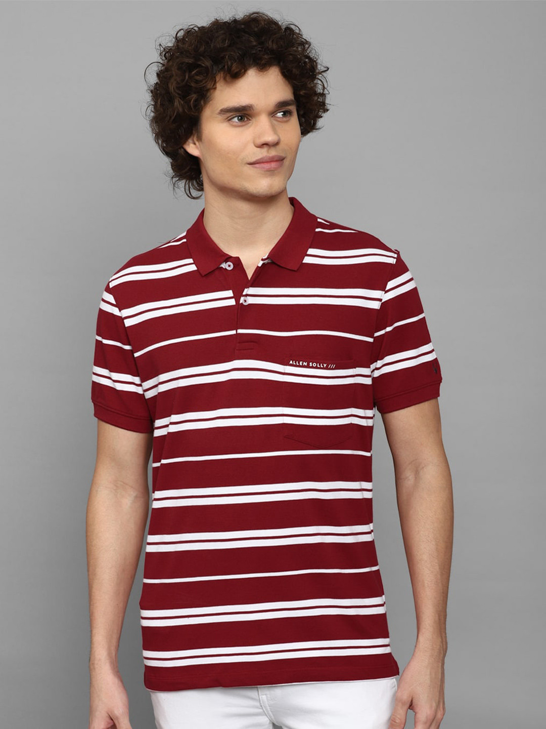 

Allen Solly Striped Polo Collar Pure Cotton T-shirt, Maroon