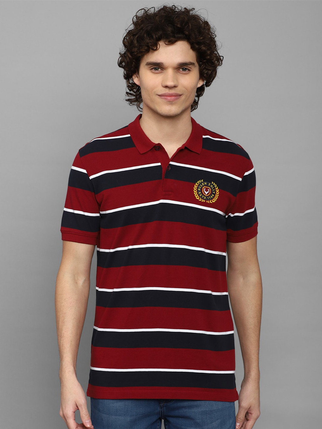 

Allen Solly Striped Polo Collar Pure Cotton T-shirt, Maroon