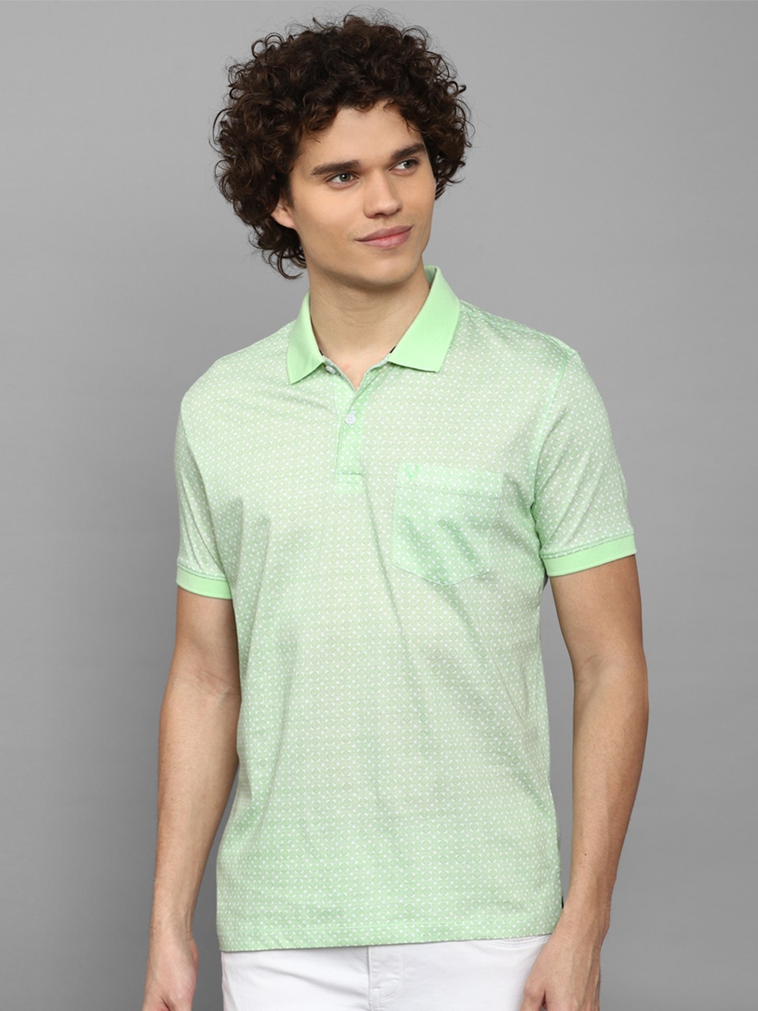 

Allen Solly Geometric Printed Polo Collar Pure Cotton T-shirt, Green