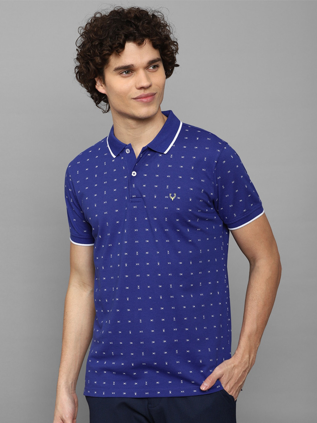 

Allen Solly Conversational Printed Polo Collar Pure Cotton T-shirt, Blue