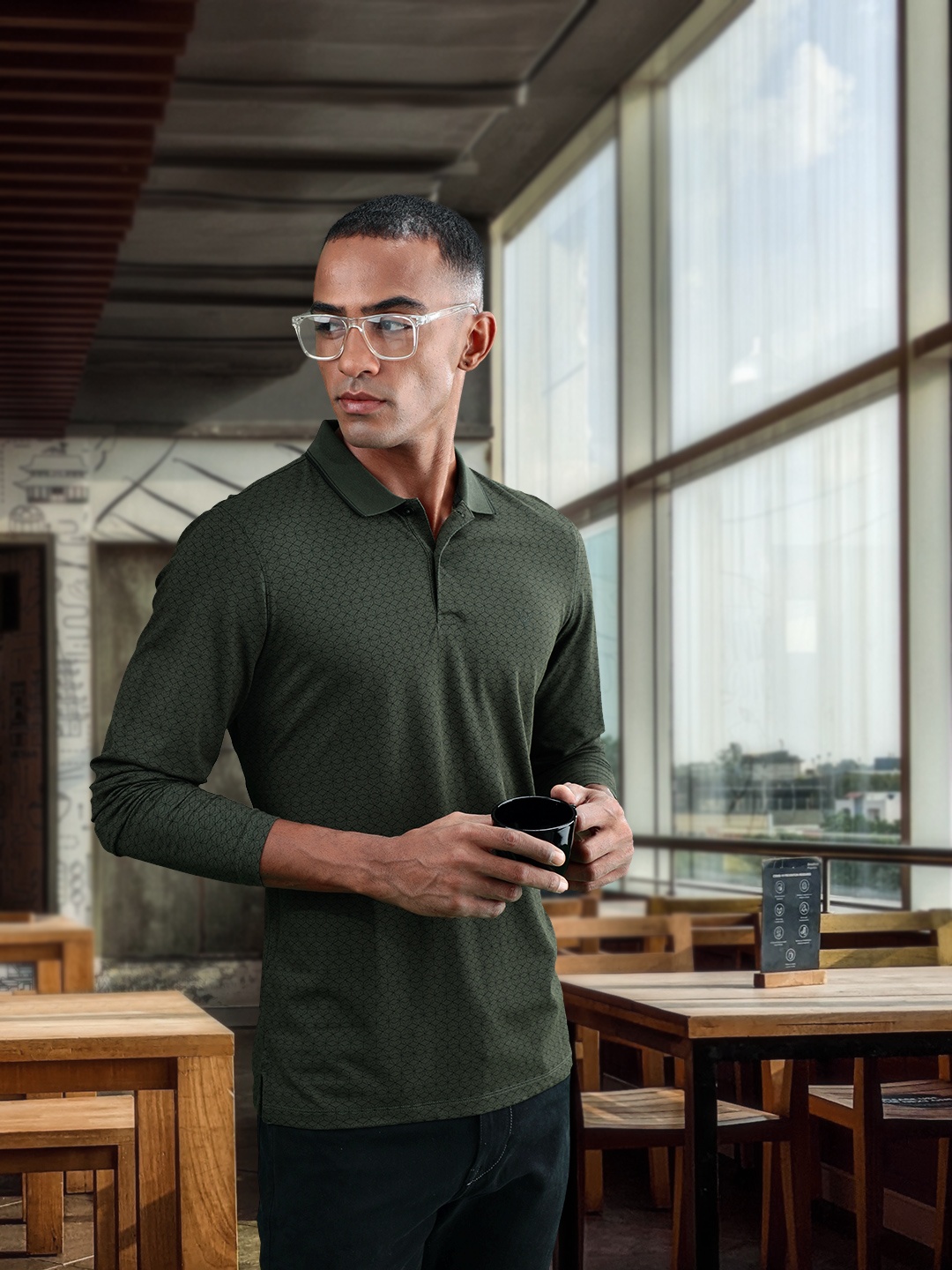 

Allen Solly Geometric Printed Polo Collar Pure Cotton T-shirt, Green