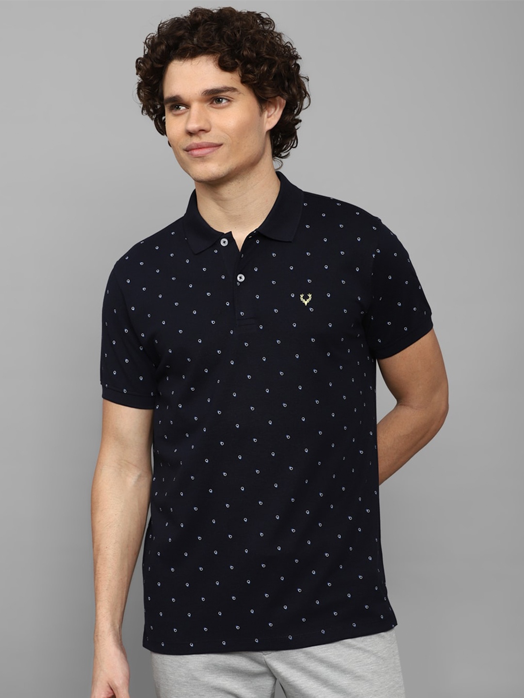

Allen Solly Geometric Printed Polo Collar Pure Cotton T-shirt, Navy blue