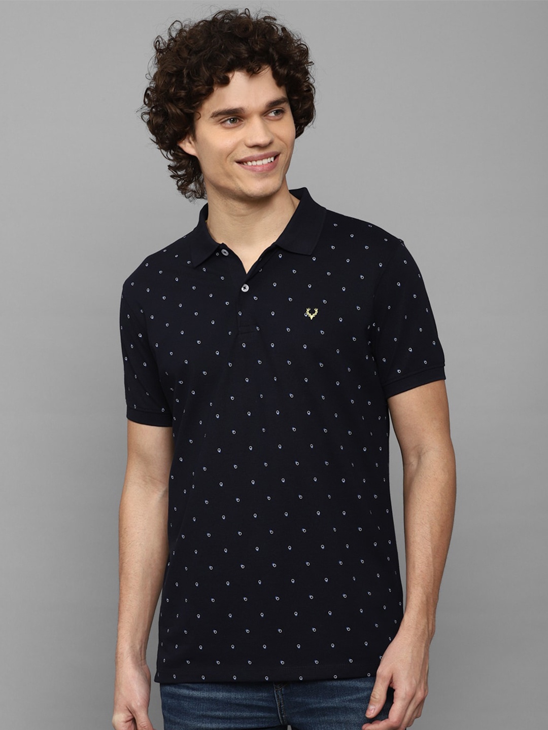 

Allen Solly Geometric Printed Polo Collar Pure Cotton T-shirt, Navy blue