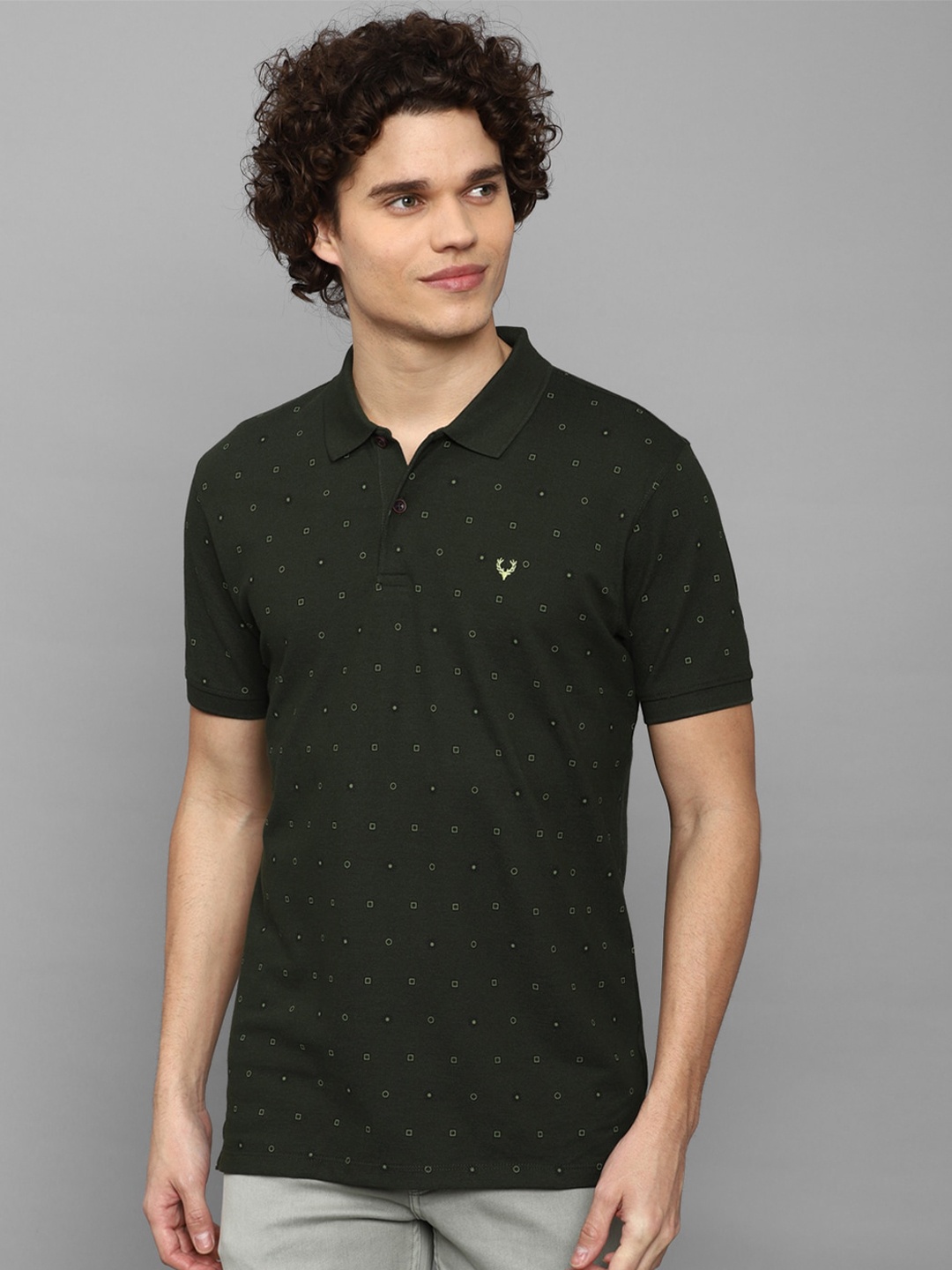 

Allen Solly Geometric Printed Polo Collar Pure Cotton T-shirt, Green
