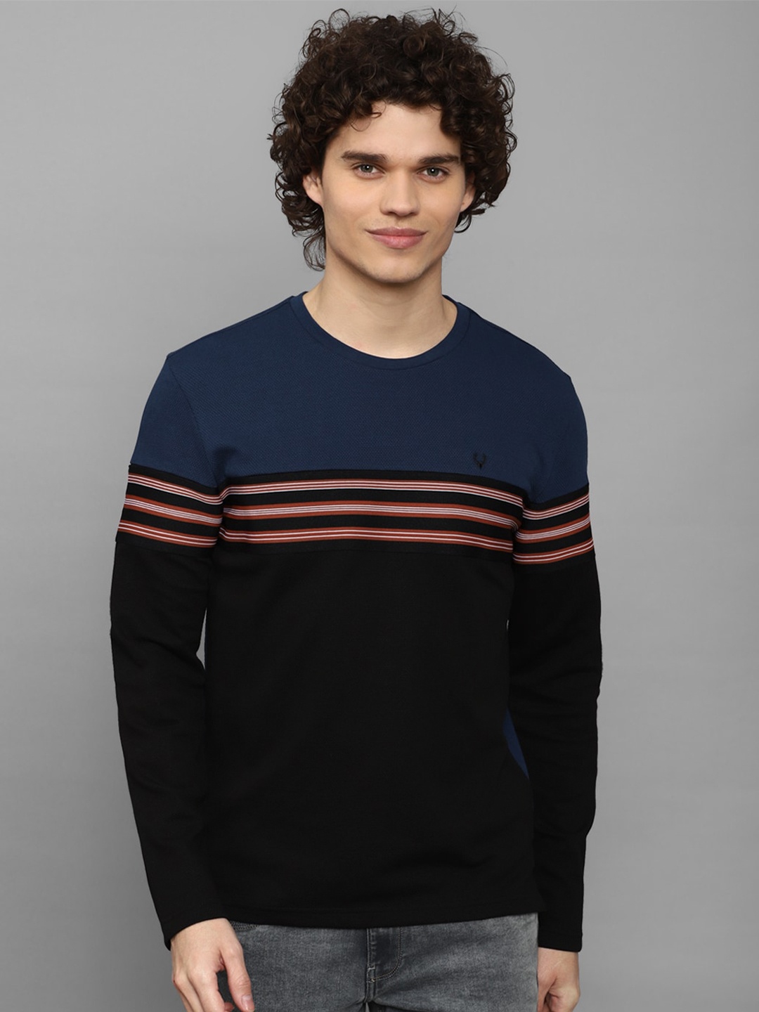 

Allen Solly Colourblocked Long Sleeves Pure Cotton T-shirt, Black