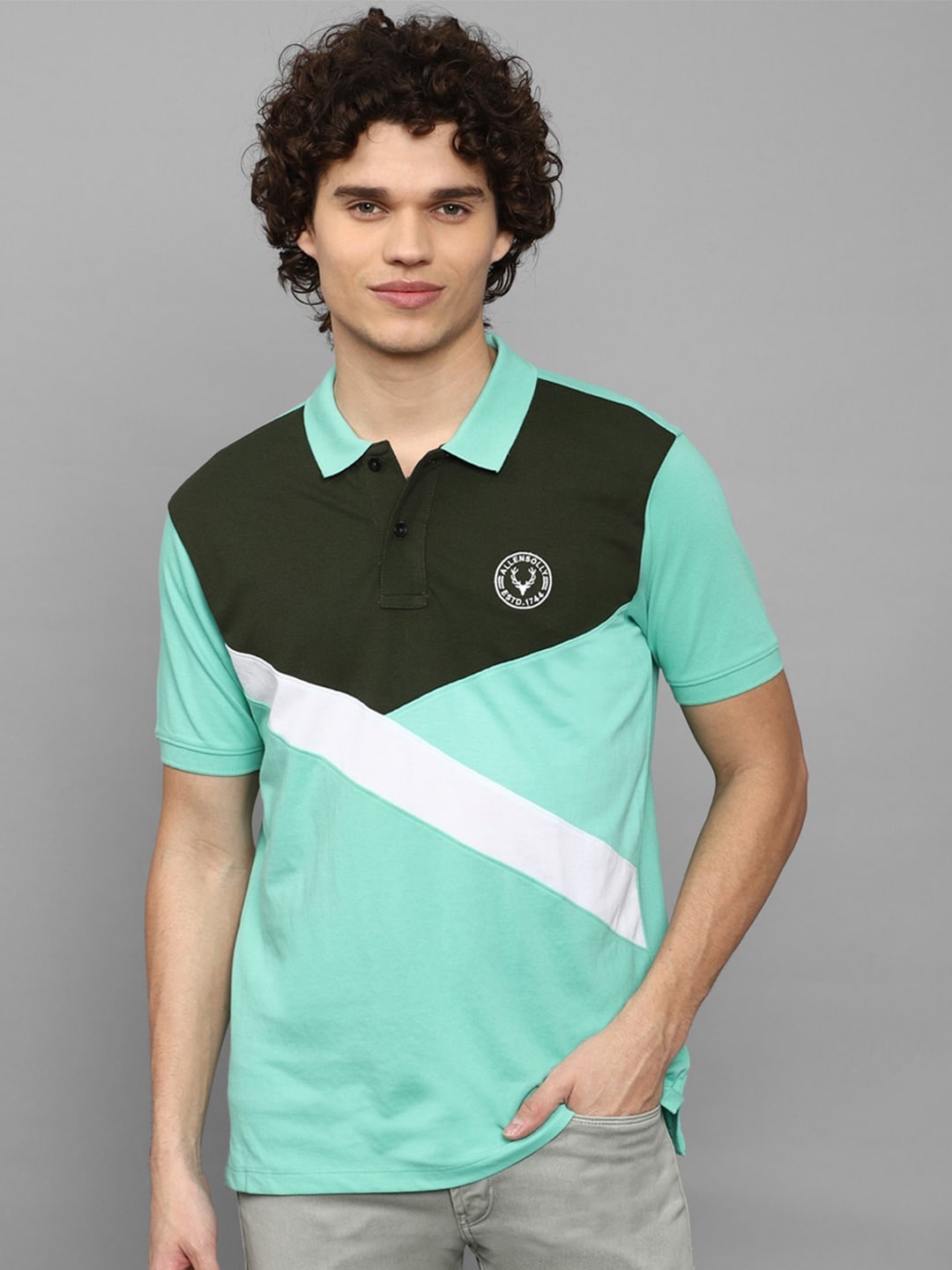 

Allen Solly Sport Men Colourblocked Polo Collar T-shirt, Sea green