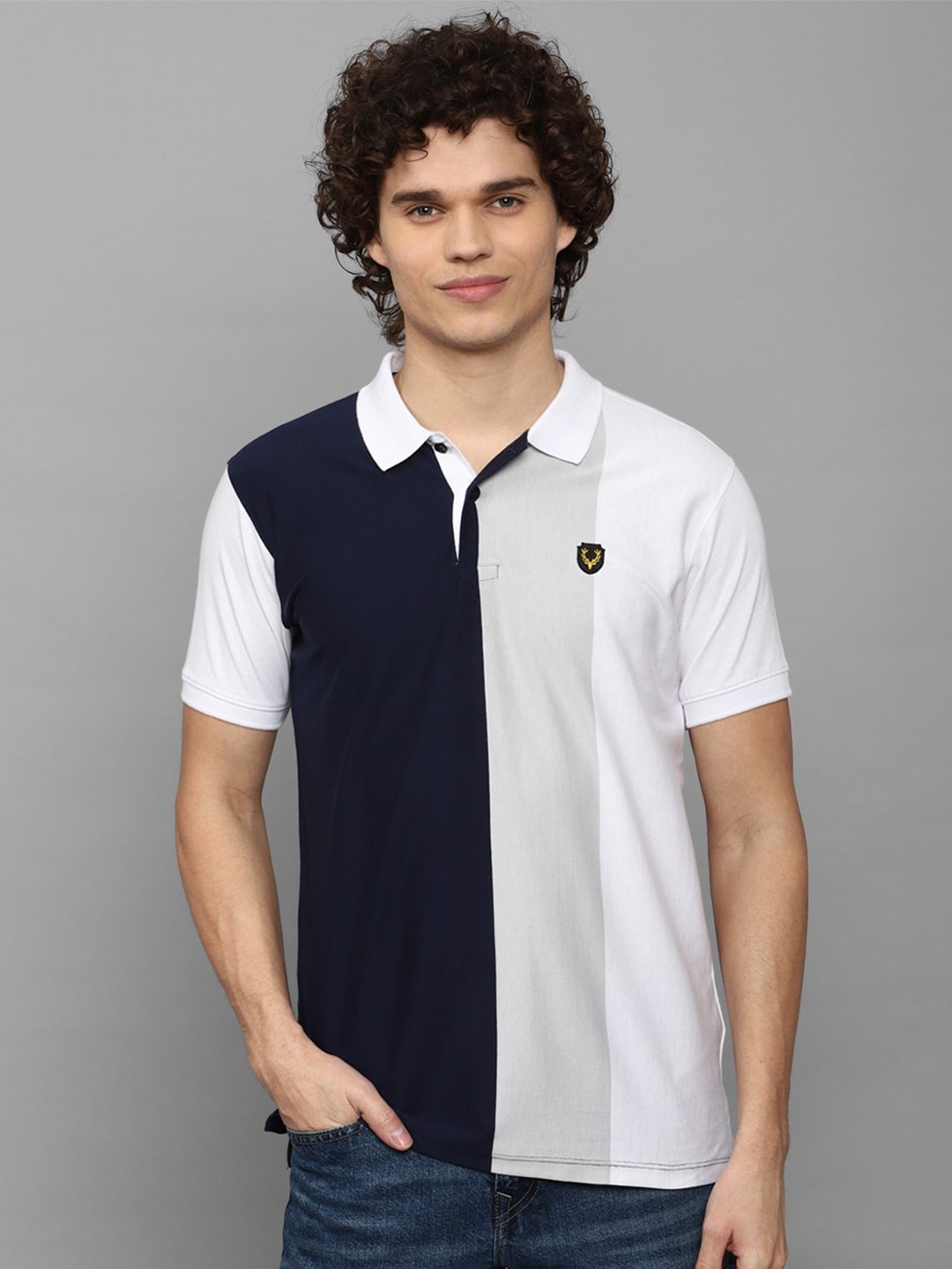 

Allen Solly Sport Colourblocked Polo Collar T-shirt, Navy blue