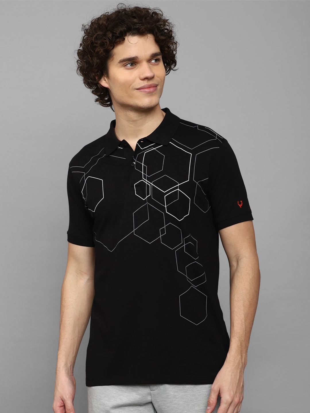 

Allen Solly Sport Geometric Printed Polo Collar Casual T-shirt, Black