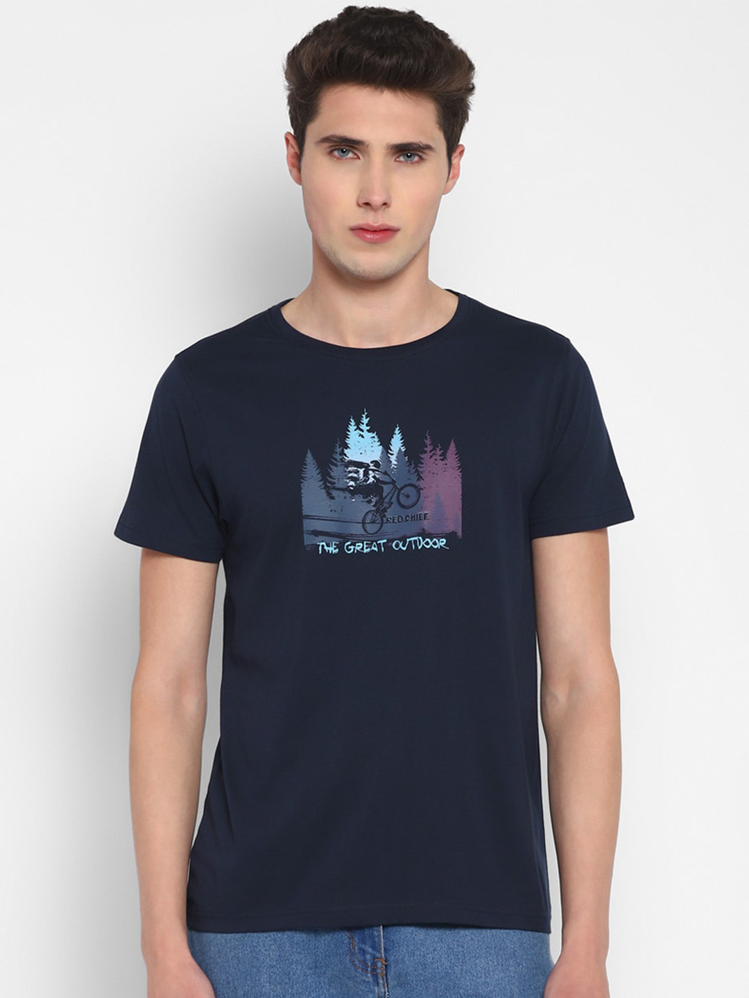 

Red Chief Graphic Printed Short Sleeves Cotton T-shirt, Navy blue