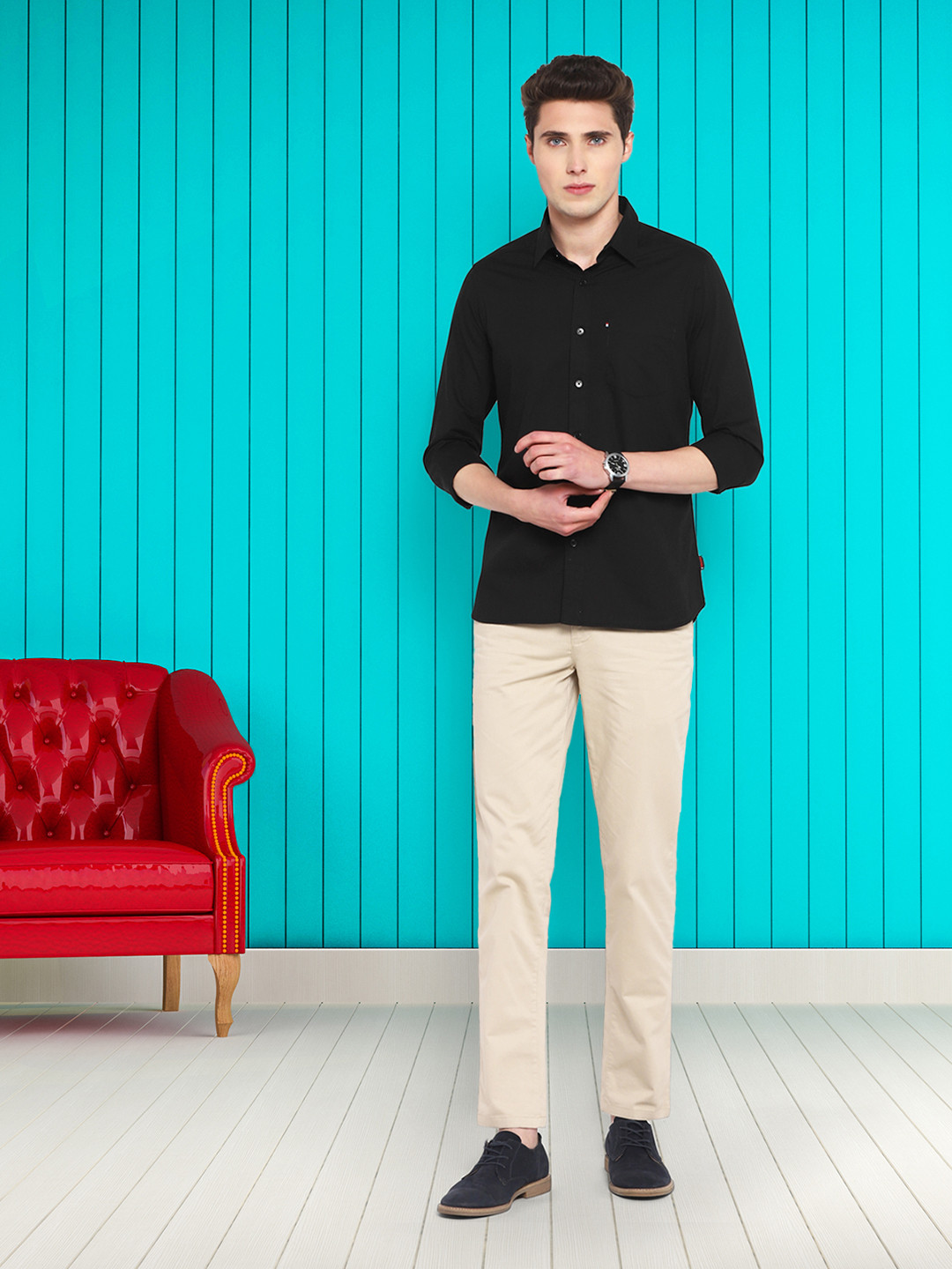 

Red Chief Slim Fit Casual Cotton Shirt, Black