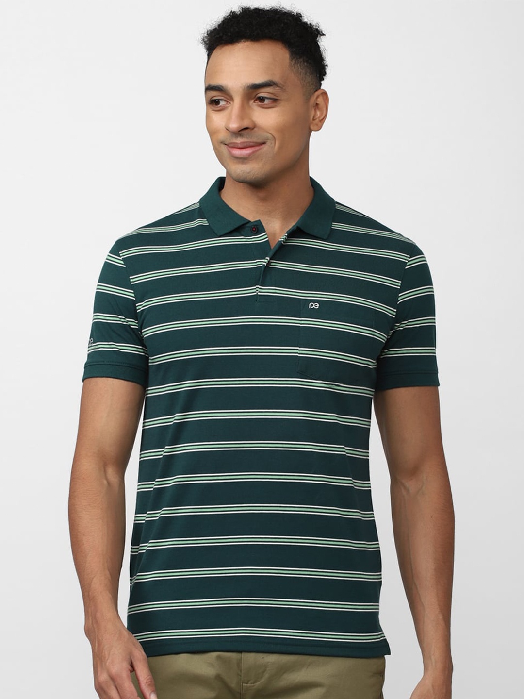

Peter England Casuals Striped Polo Collar Slim Fit T-shirt, Green