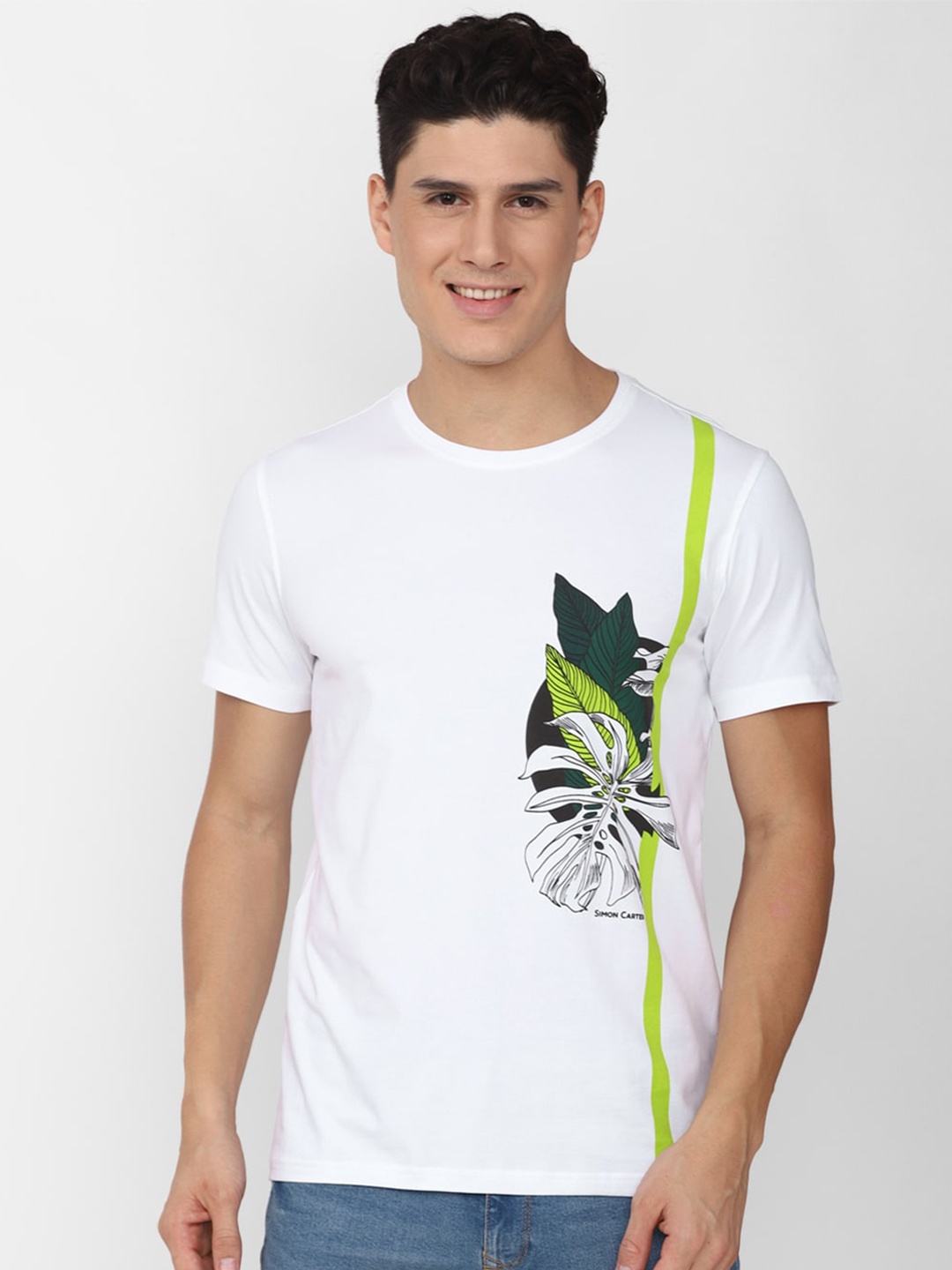 

SIMON CARTER LONDON Tropical Printed Round Neck Slim Fit T-shirt, White