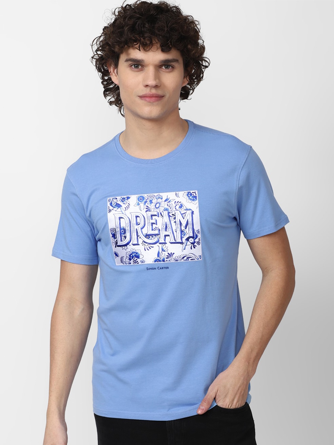 SIMON CARTER LONDON Typography Printed Slim Fit T-shirt, Blue