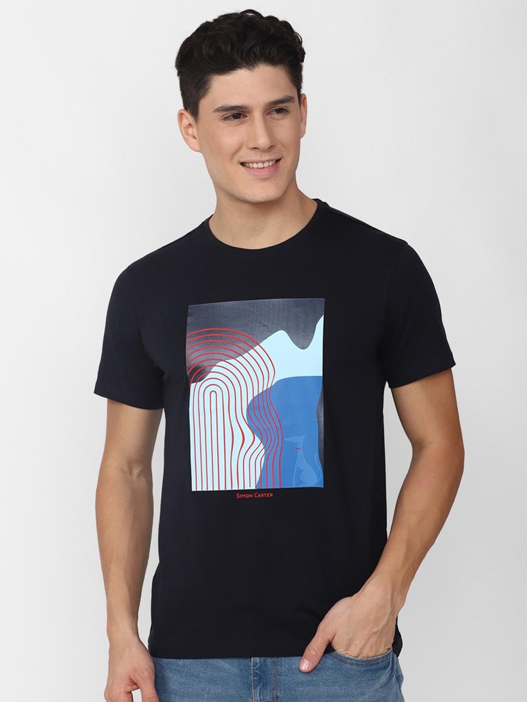 

SIMON CARTER LONDON Abstract Printed Slim Fit T-shirt, Navy blue