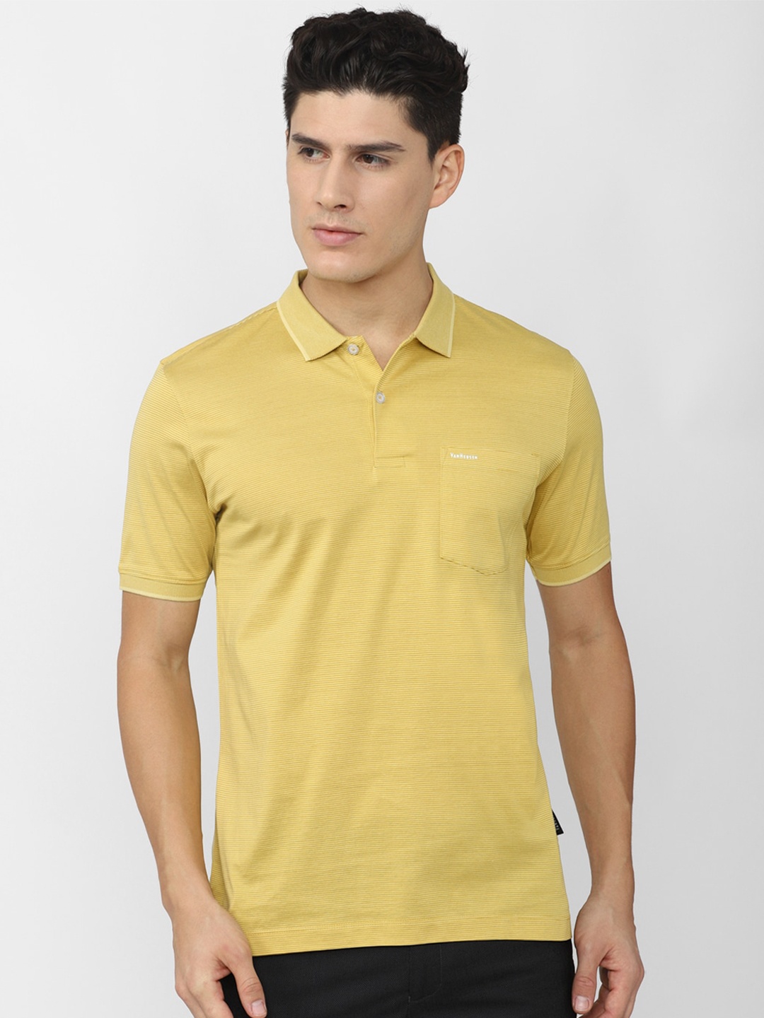 

Van Heusen Striped Polo Collar Pure Cotton T-shirt, Yellow