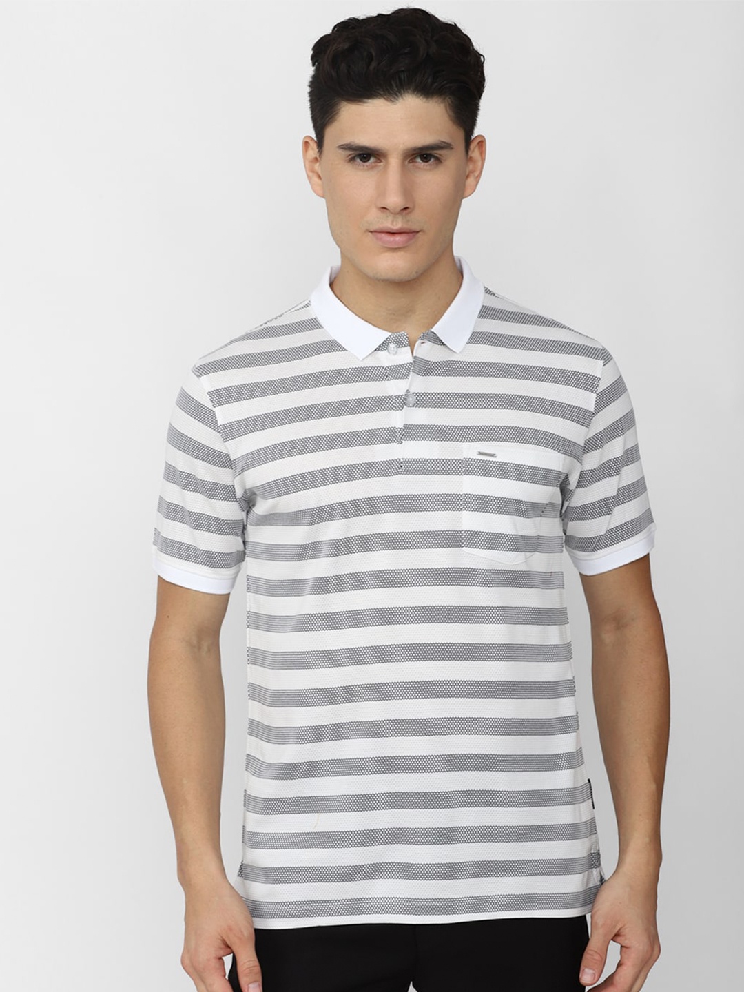 

Van Heusen Striped Polo Collar Pure Cotton T-shirt, Off white