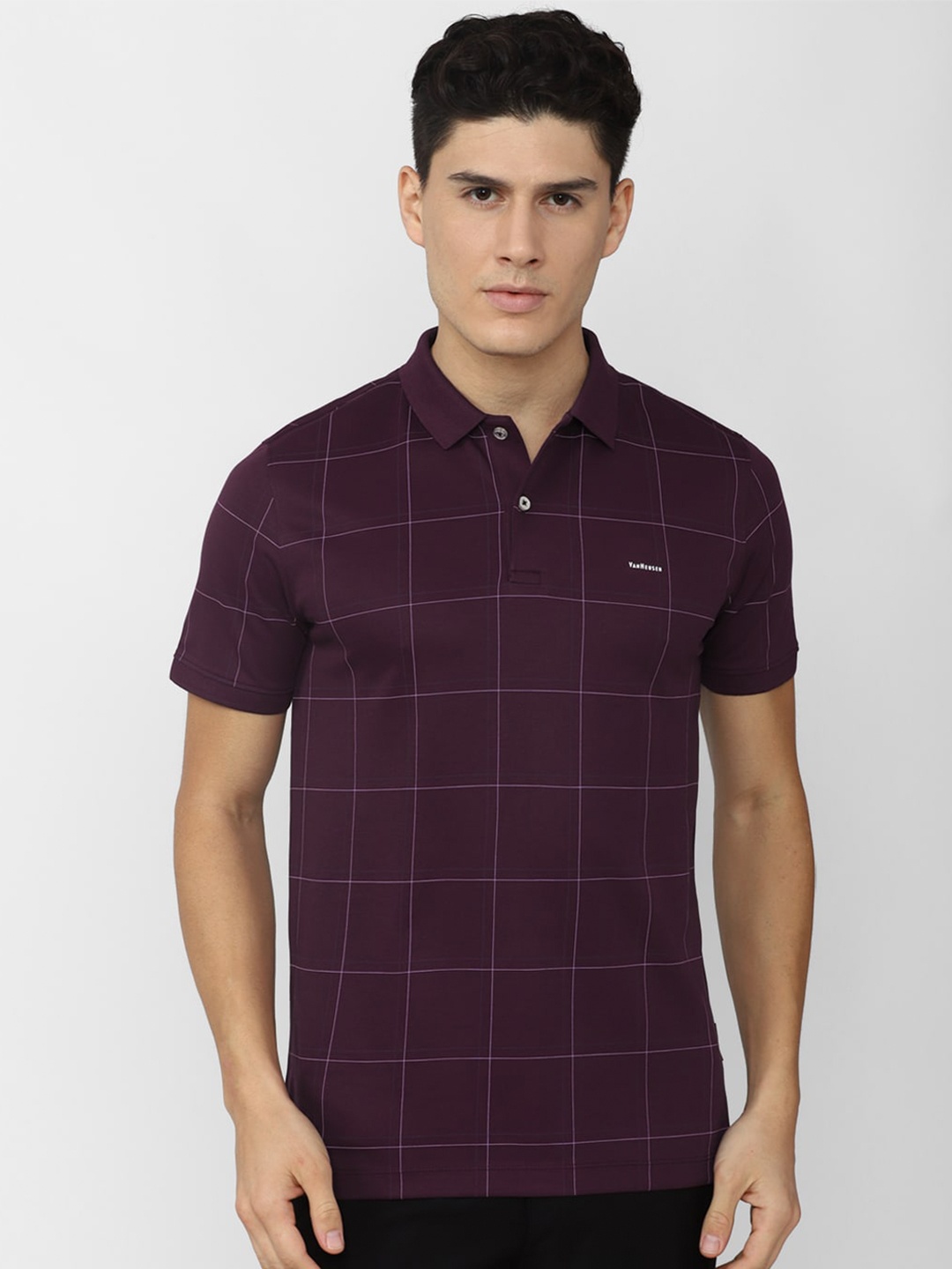 

Van Heusen Checked Polo Collar T-shirt, Purple