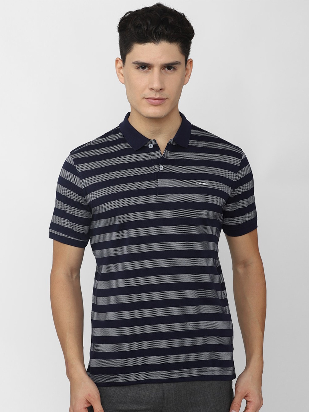 

Van Heusen Striped Polo Collar Pure Cotton T-shirt, Black