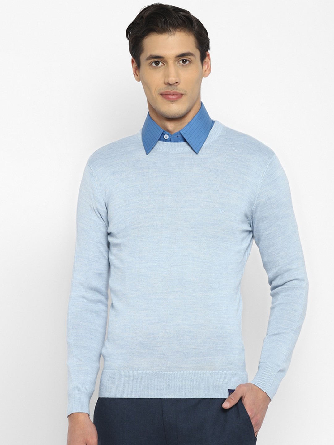 

TOP BRASS Men Wool Pullover Sweater, Turquoise blue
