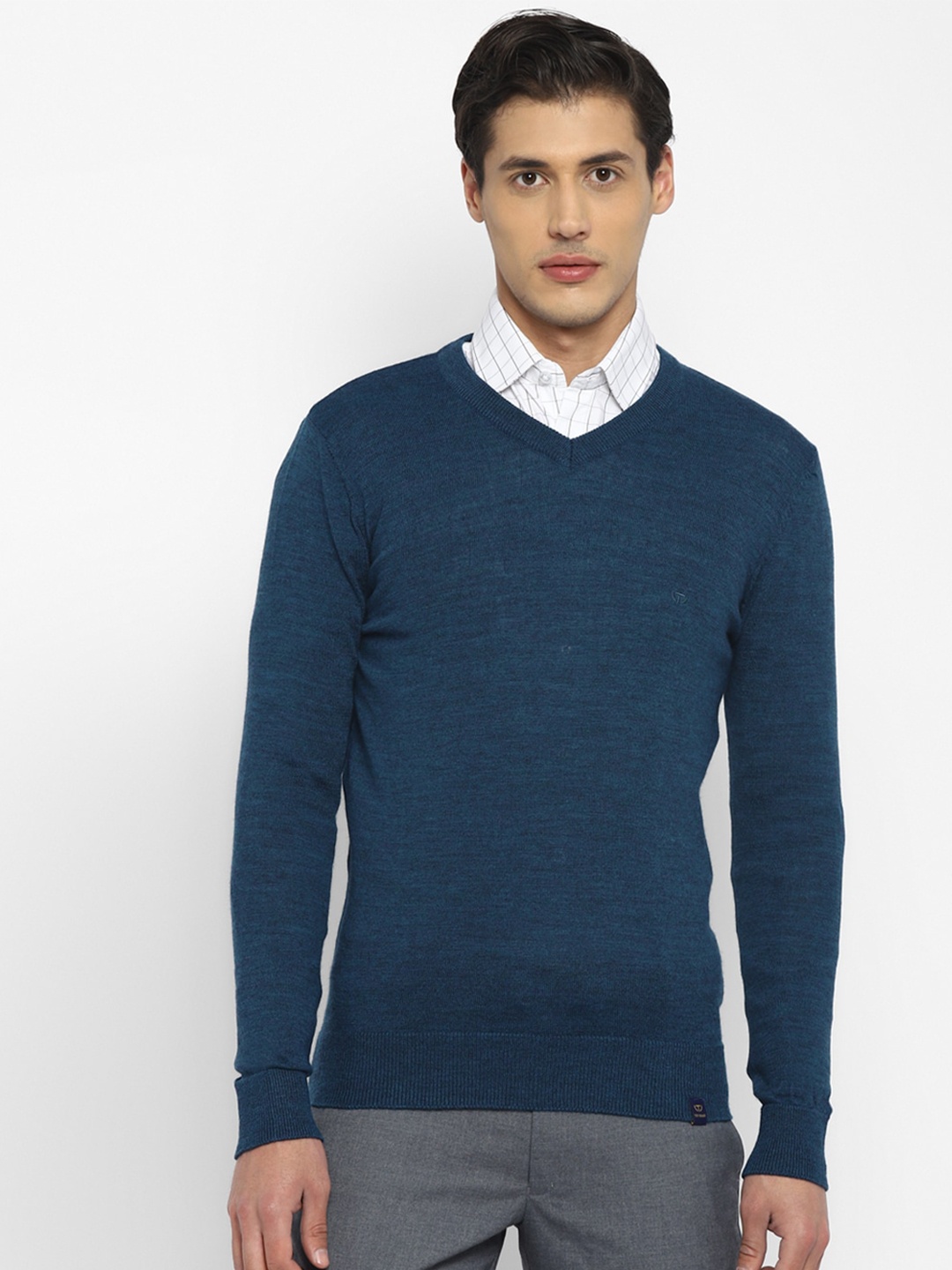 

TOP BRASS V-Neck Wool Pullover Sweater, Teal