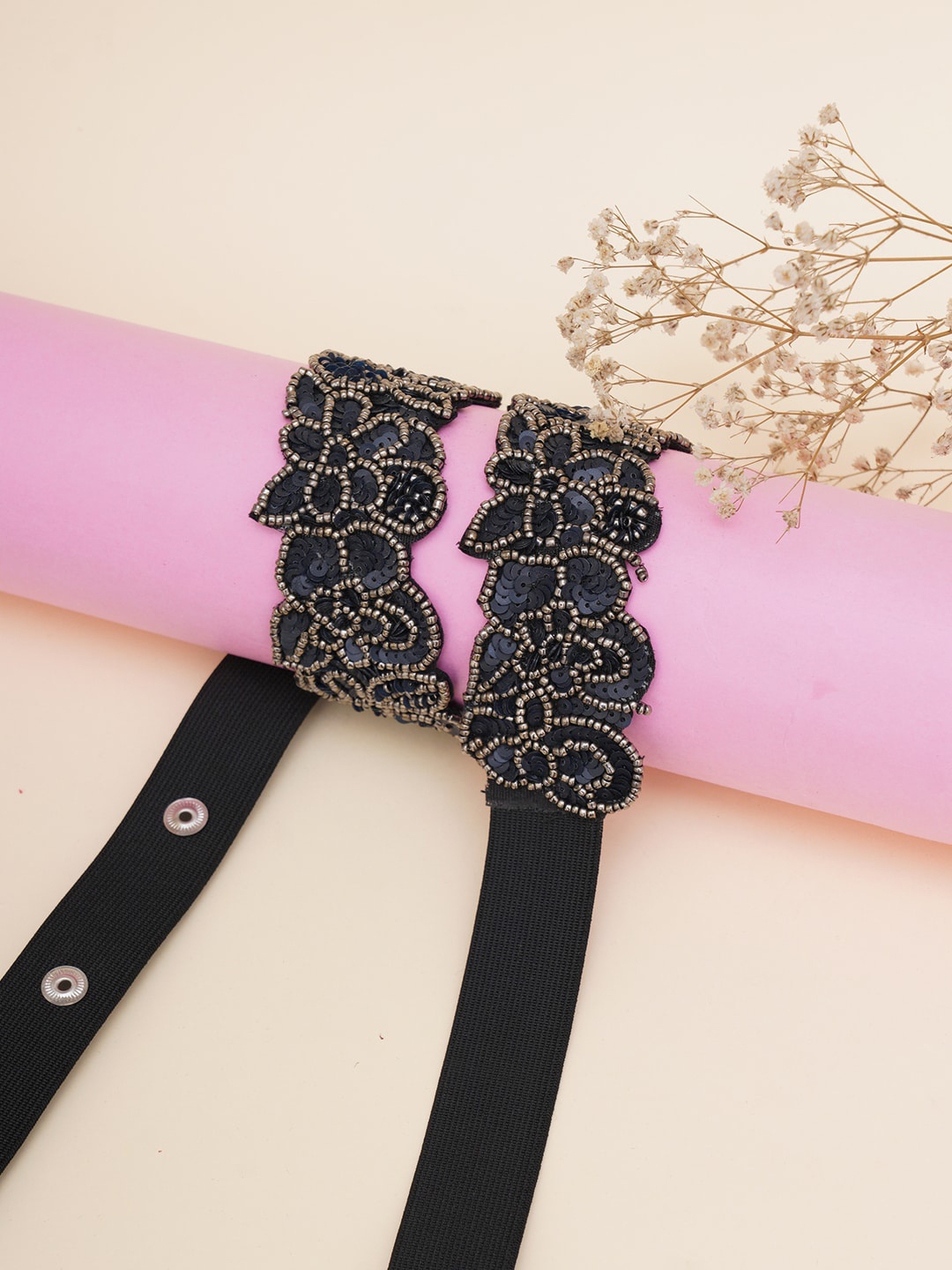 

FABBHUE Women Pure Cotton Embellished Belt, Black