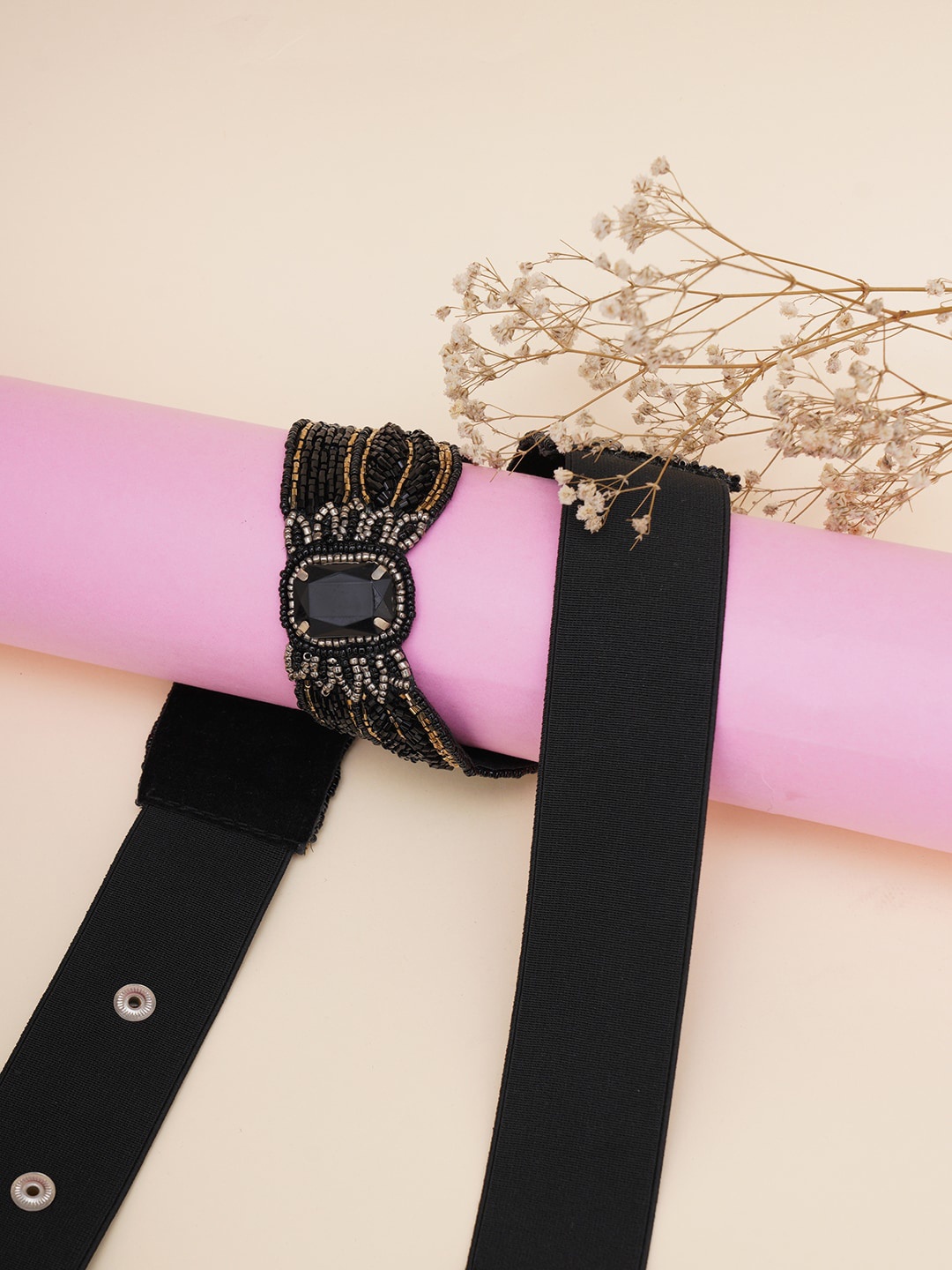 

FABBHUE Women Pure Cotton Embellished Belt, Black