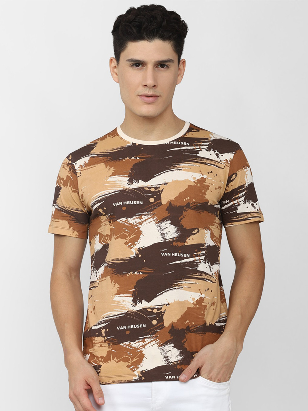 

VAN HEUSEN DENIM LABS Abstract Printed T-shirt, Brown