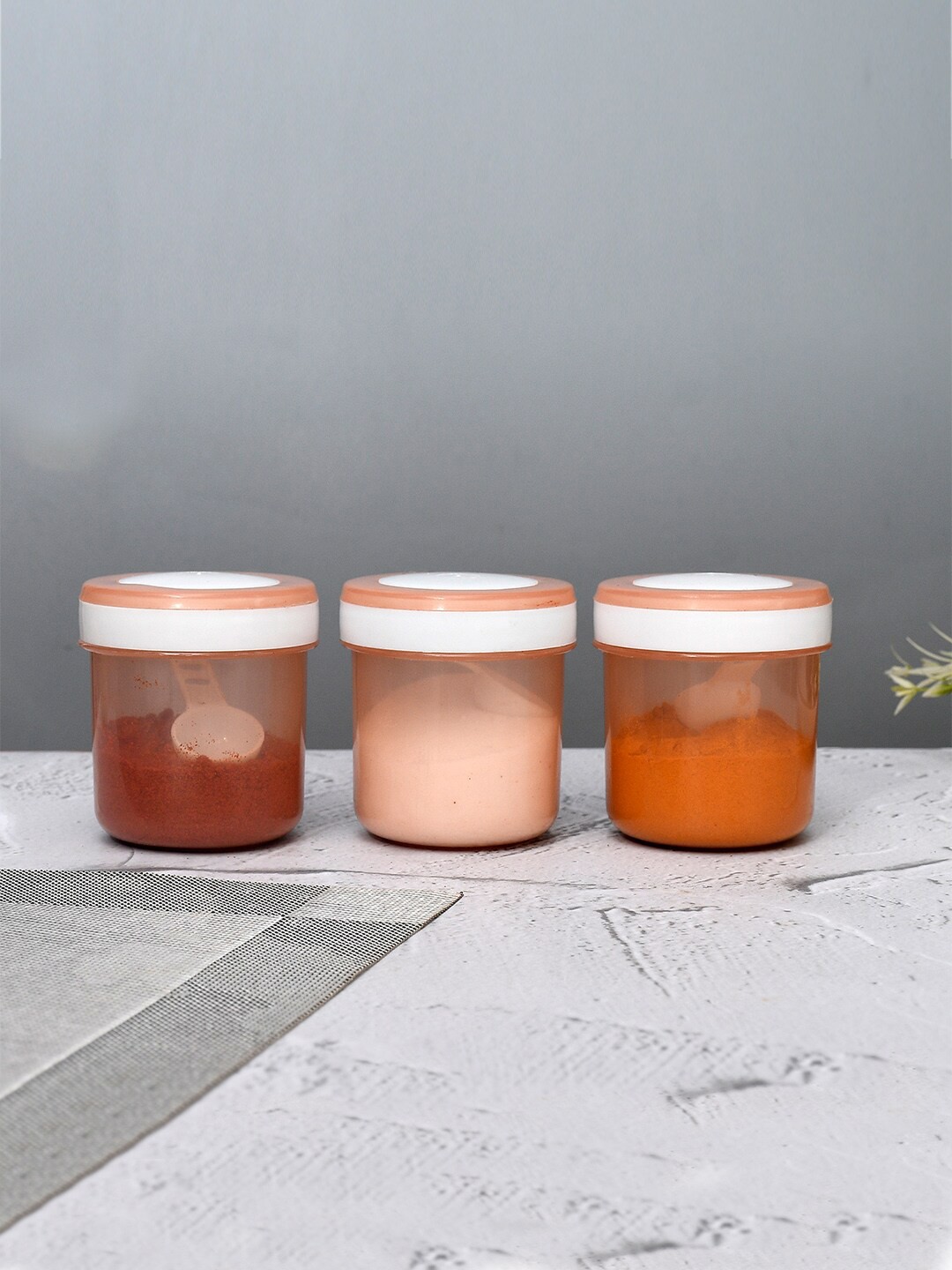 

Kuber Industries Brown 3 Pieces Containers With Spoons 350 ml Each