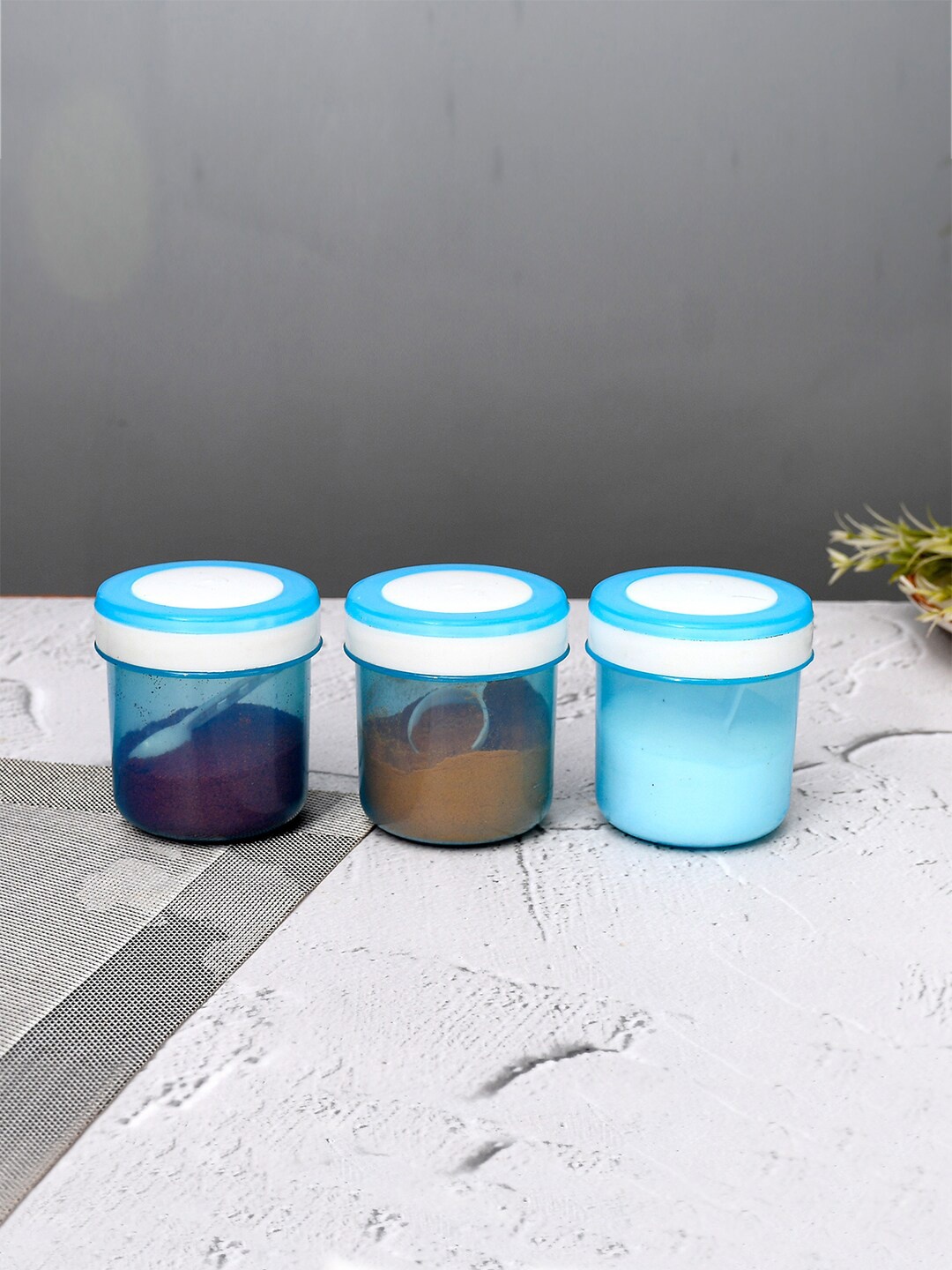 

Kuber Industries 12-Pcs Blue & White Containers With Spoons - 350ml