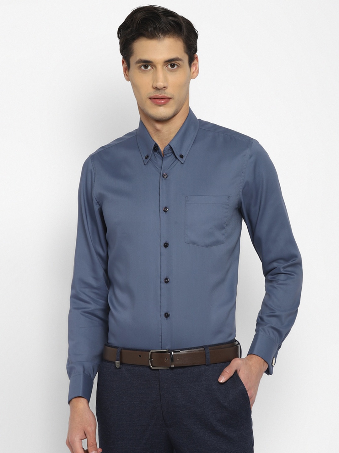 

TOP BRASS Button-Down Collar Formal Cotton Shirt, Grey