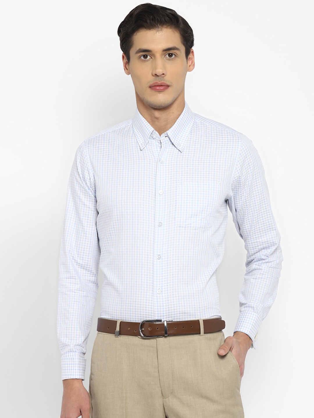 

TOP BRASS Men Micro Checks Formal Cotton Shirt, White