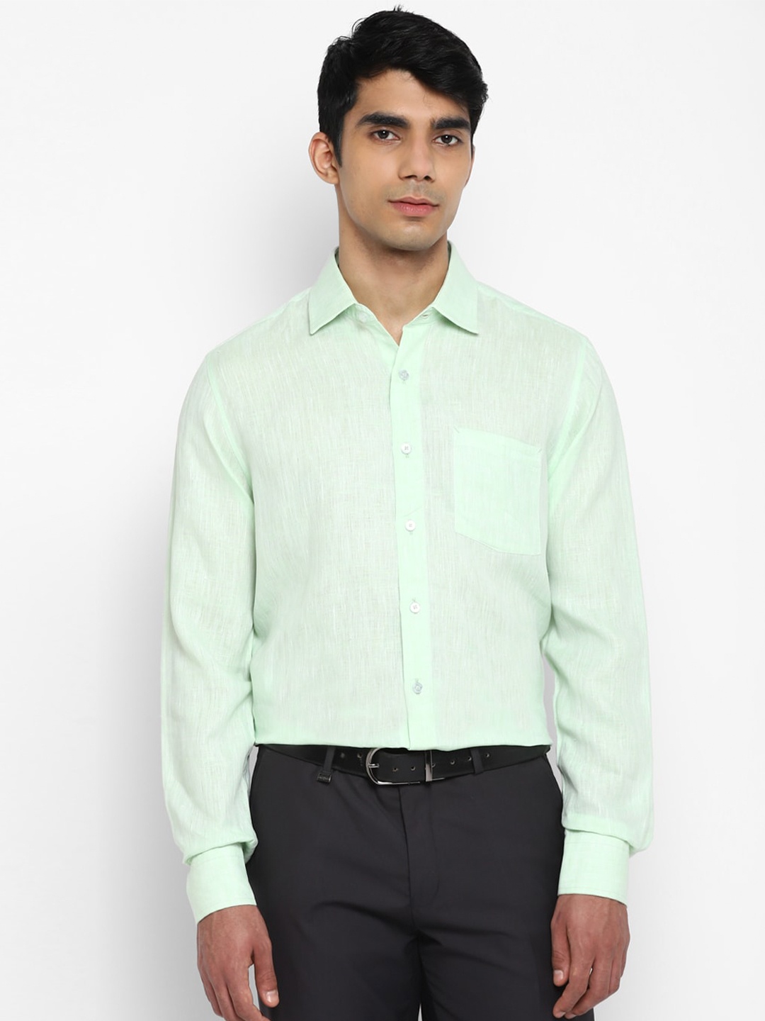 

TOP BRASS Spread Collar Linen Formal Shirt, Green