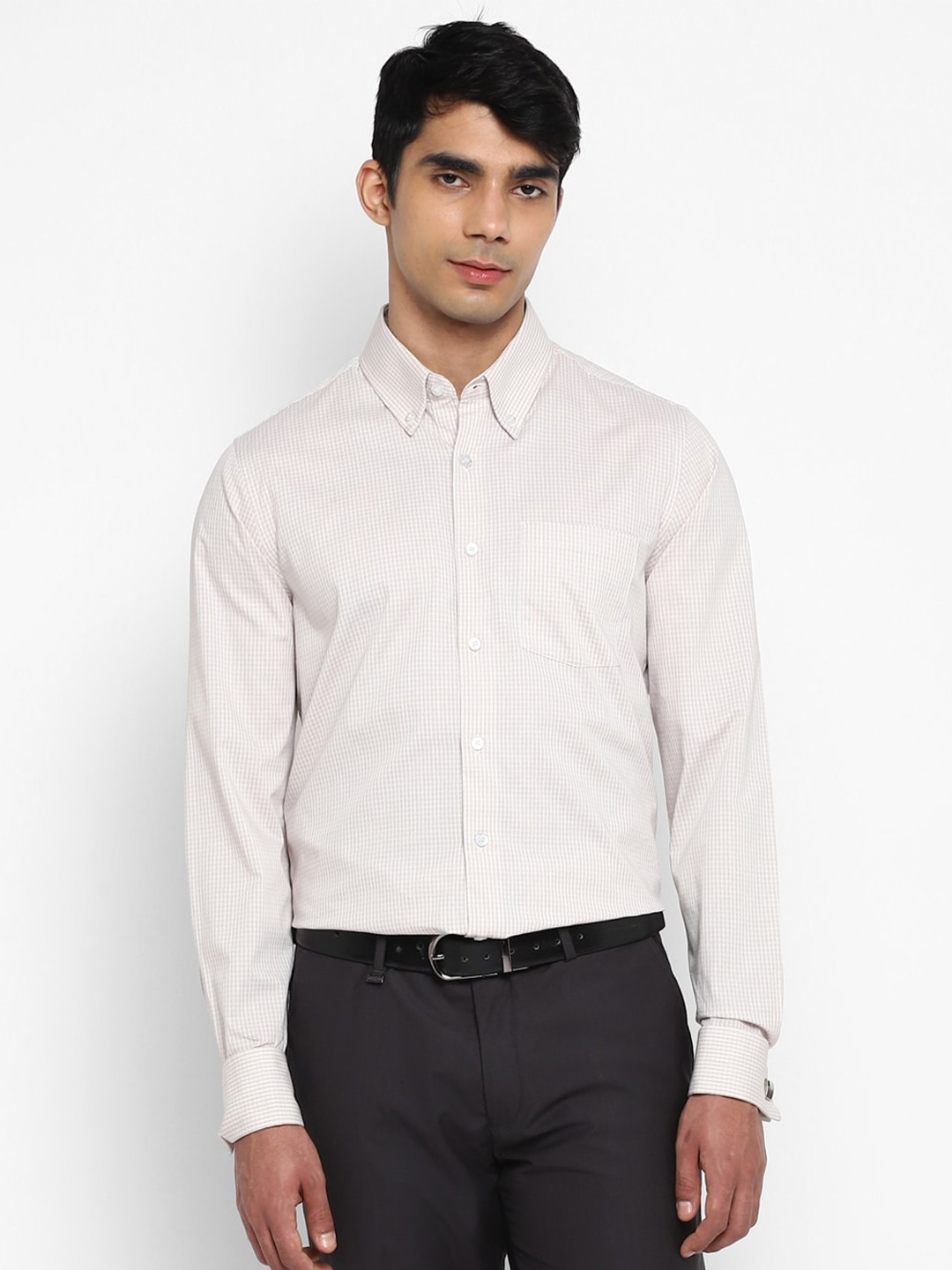 

TOP BRASS Micro Checked Formal Cotton Shirt, Off white