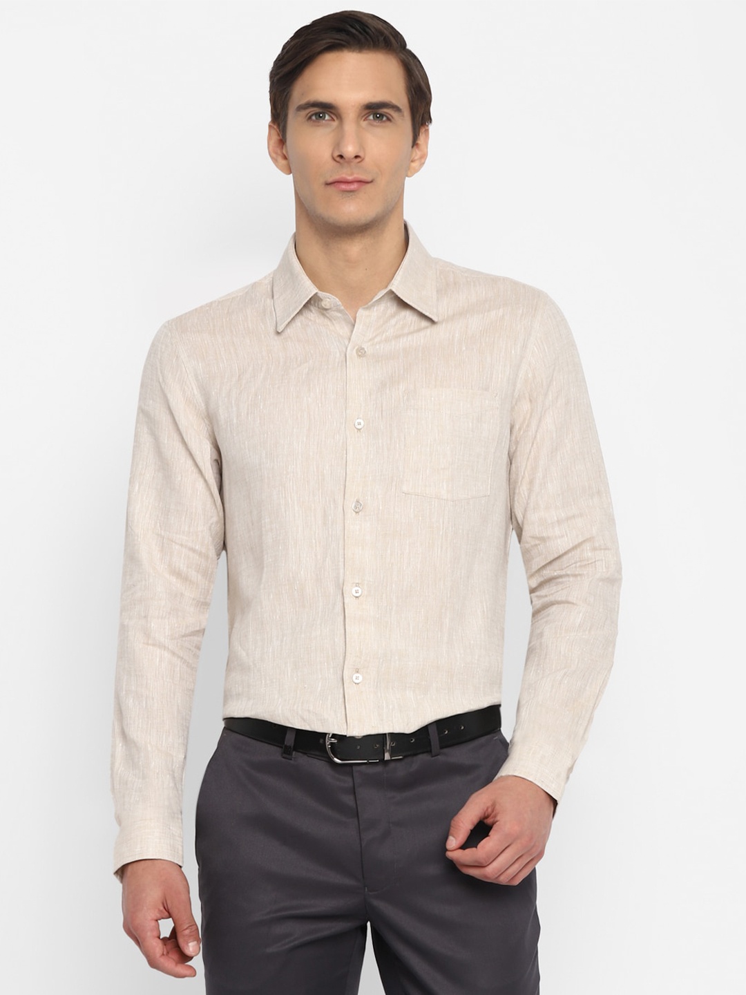 

TOP BRASS Spread Collar Cotton Formal Shirt, Beige