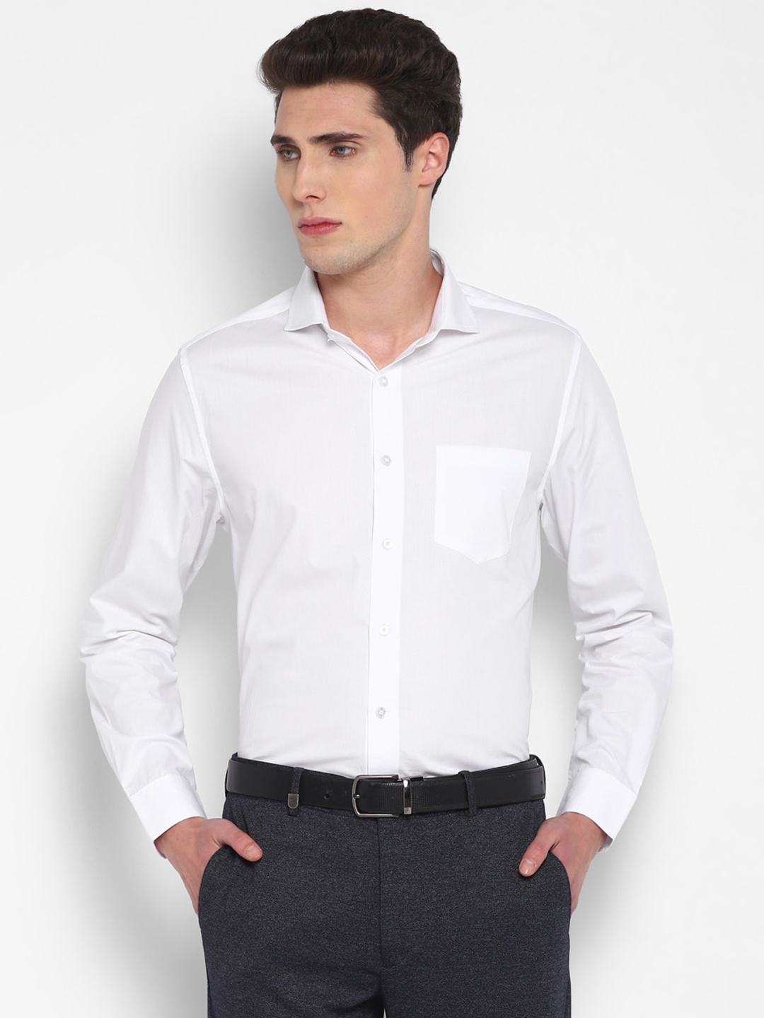 

TOP BRASS Spread Collar Cotton Formal Shirt, White