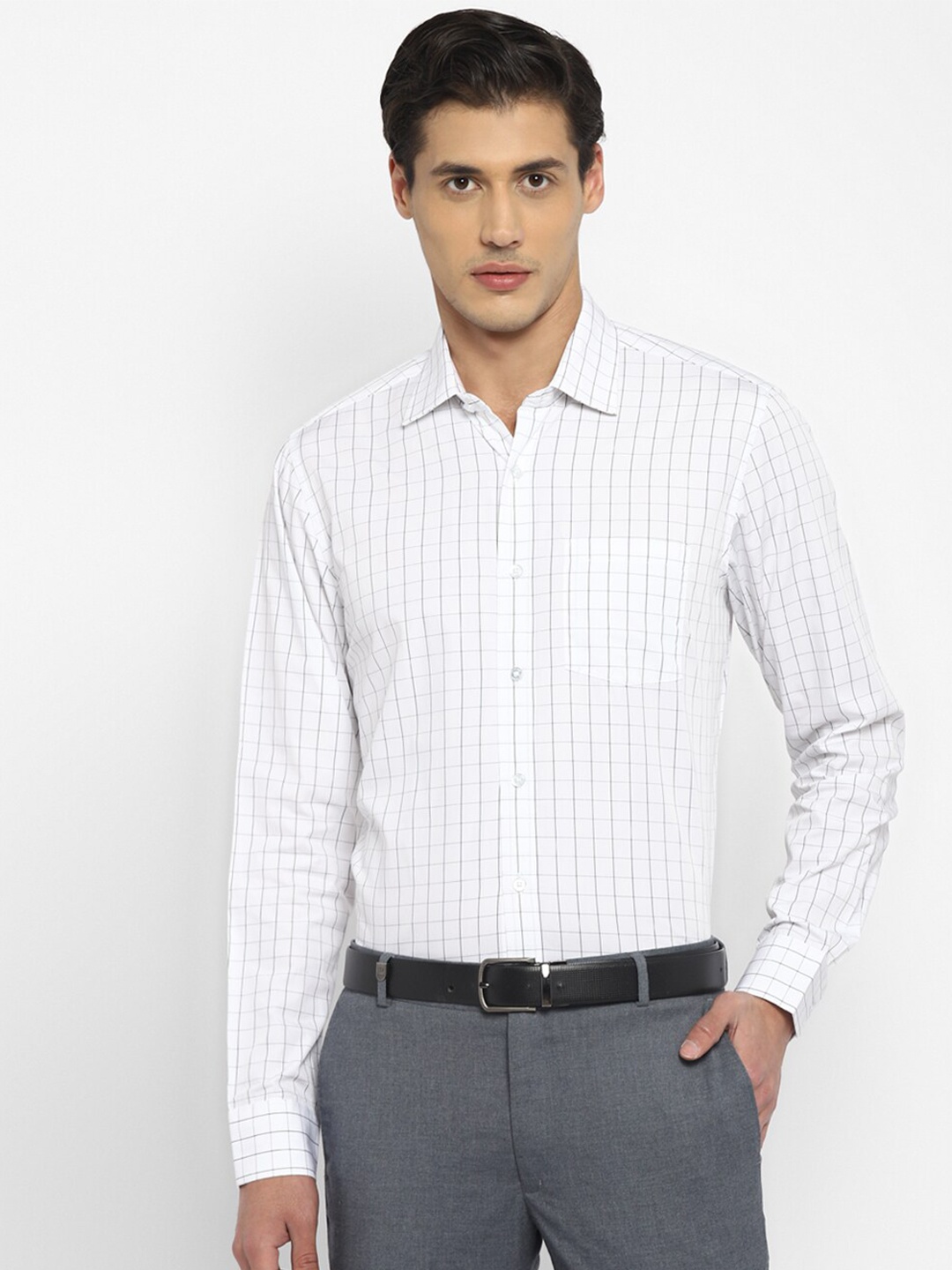 

TOP BRASS Grid Tattersall Checks Cotton Formal Shirt, White