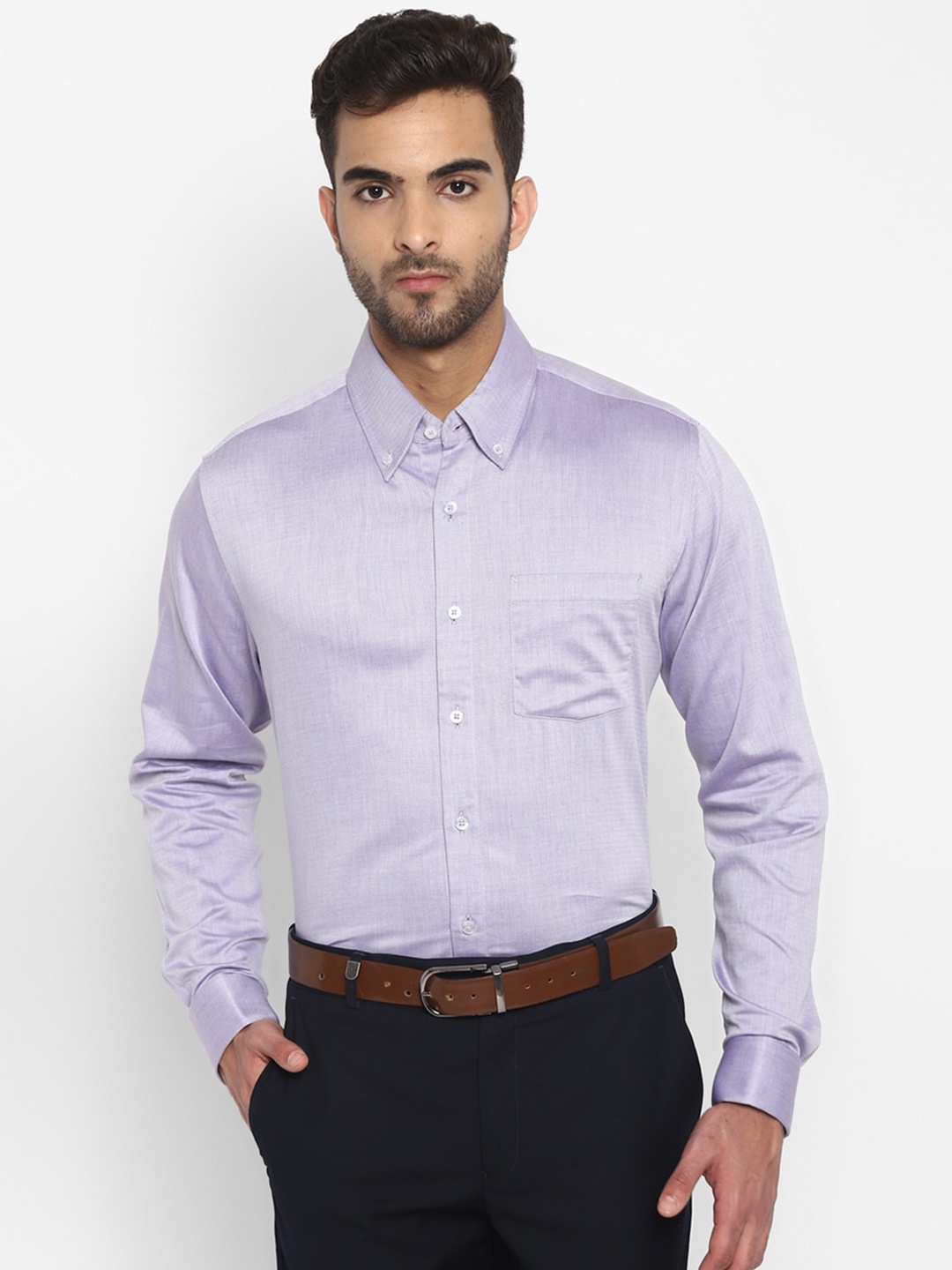 

TOP BRASS Self Design Cotton Regular Fit Formal Shirt, Purple
