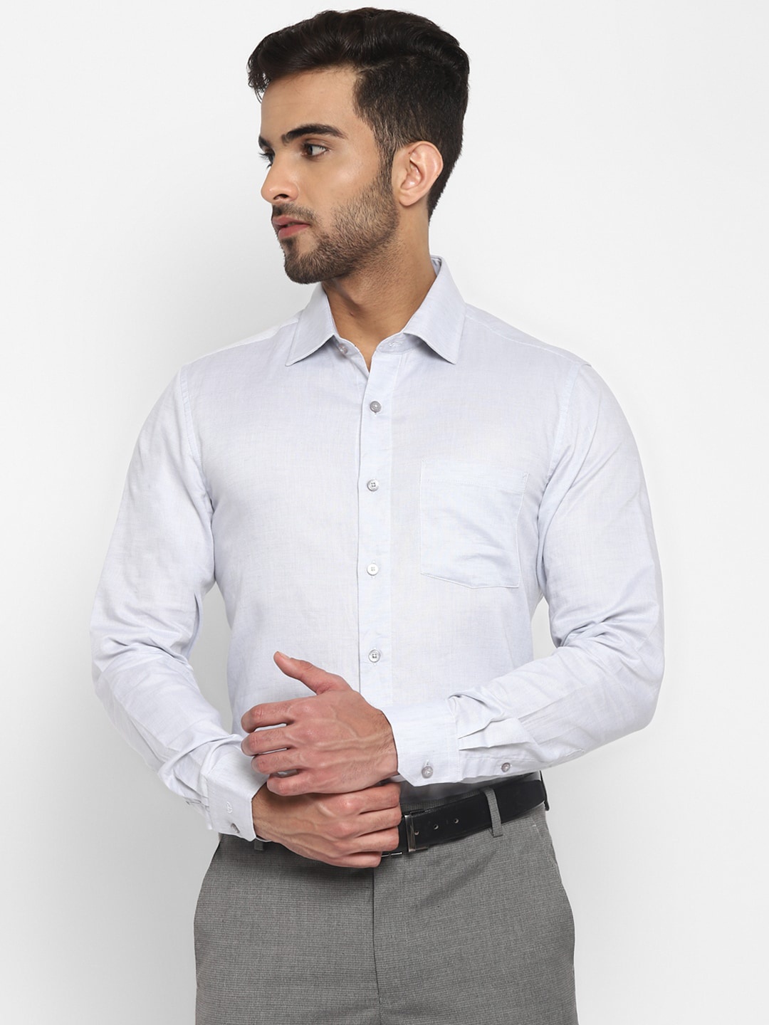 

TOP BRASS Patch Pocket Formal Cotton Shirt, White