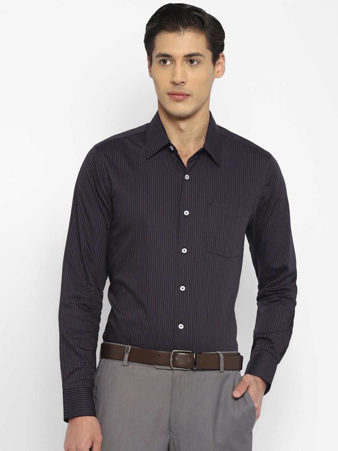 

TOP BRASS Striped Spread Collar Cotton Formal Shirt, Navy blue