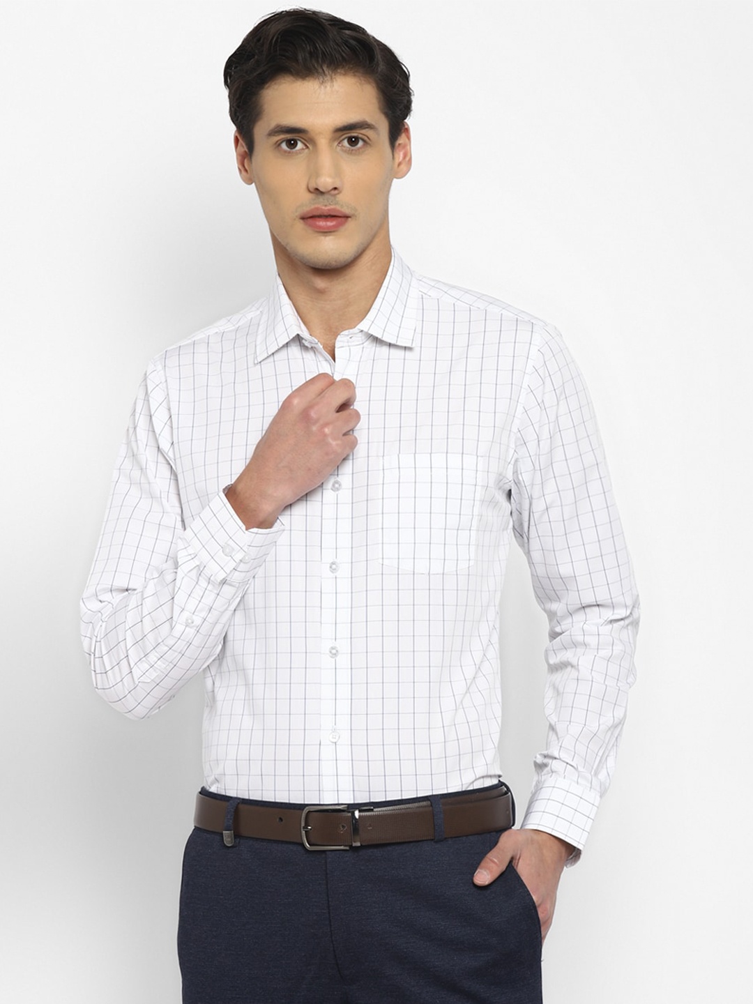 

TOP BRASS Grid Tattersall Checked Formal Cotton Shirt, White