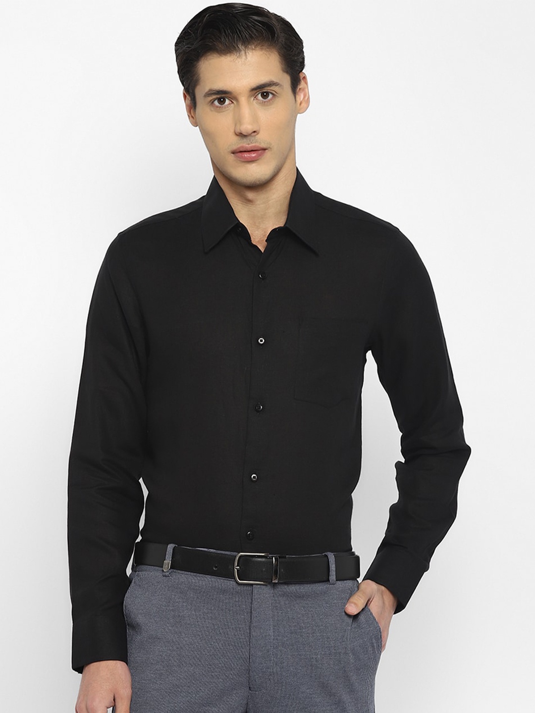 

TOP BRASS Men Linen Formal Shirt, Black