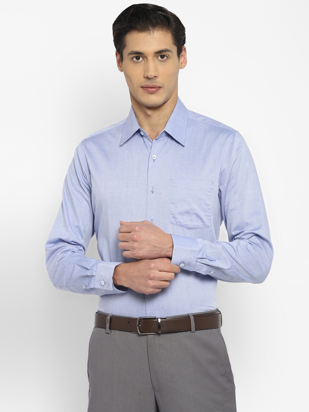 

TOP BRASS Solid Long Sleeves Cotton Formal Shirt, Blue