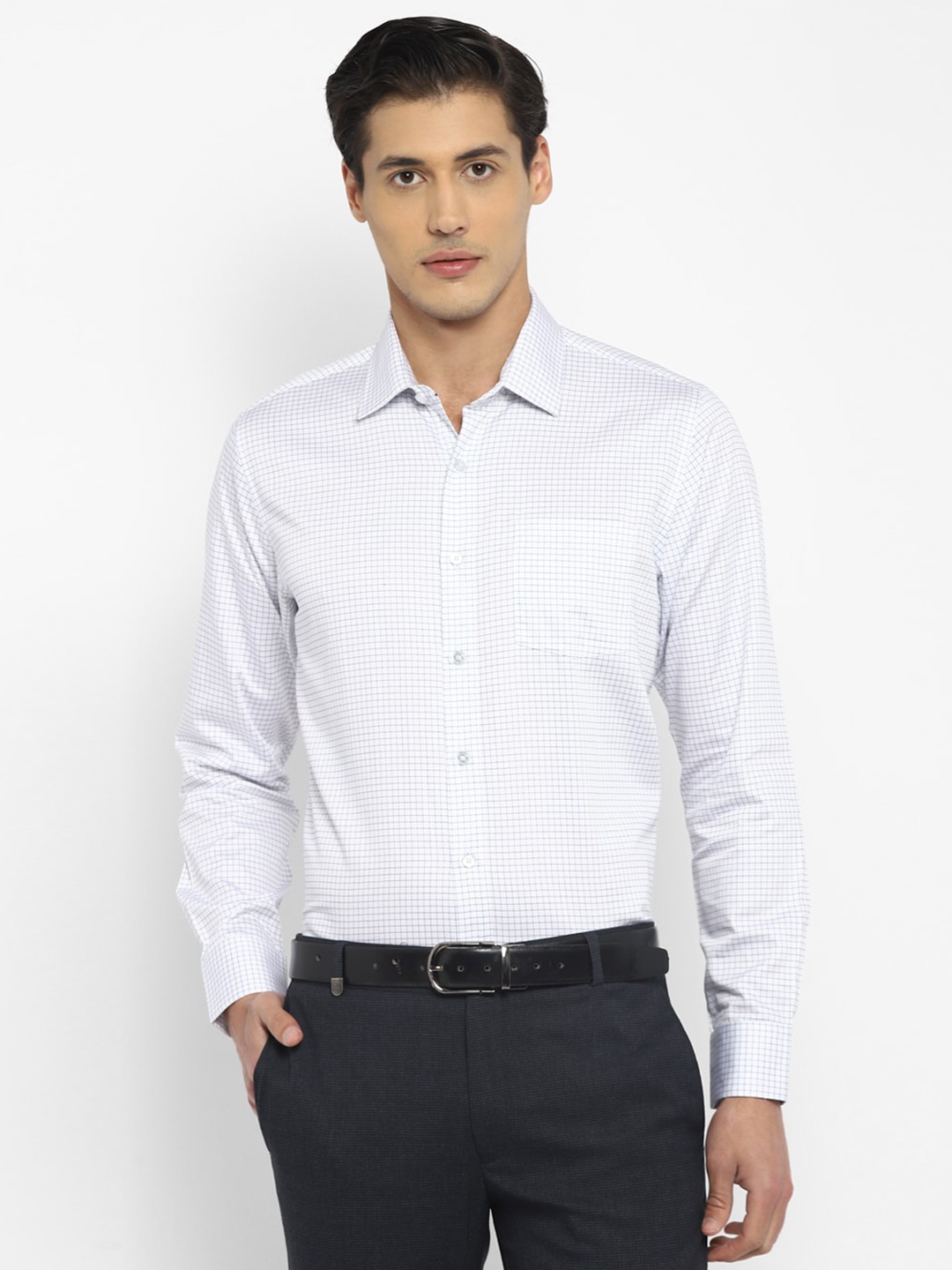 

TOP BRASS Checked Formal Cotton Shirt, White