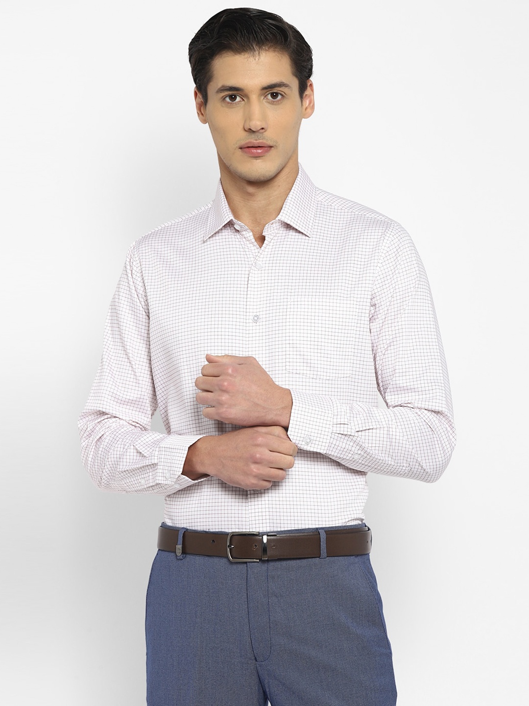 

TOP BRASS Checked Cotton Formal Shirt, White