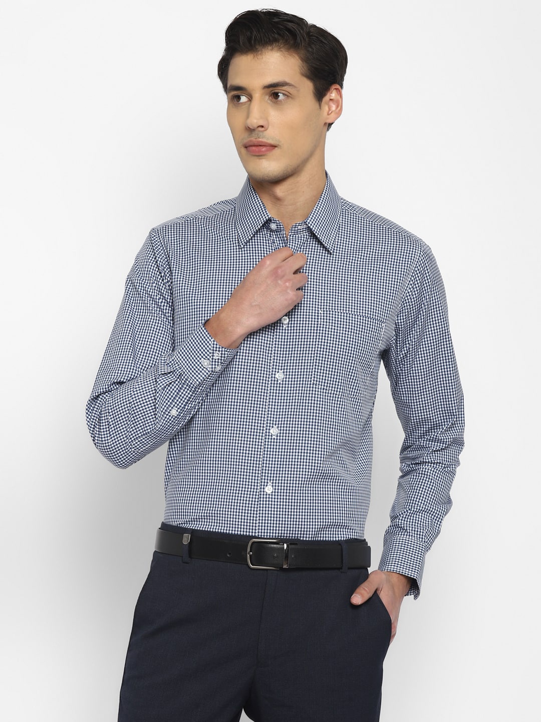 

TOP BRASS Men Micro Checked Cotton Formal Shirt, Blue
