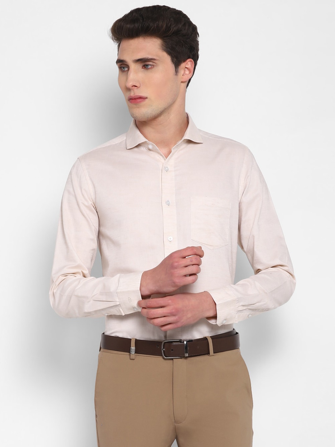 

TOP BRASS Spread Collar Formal Cotton Shirt, Peach