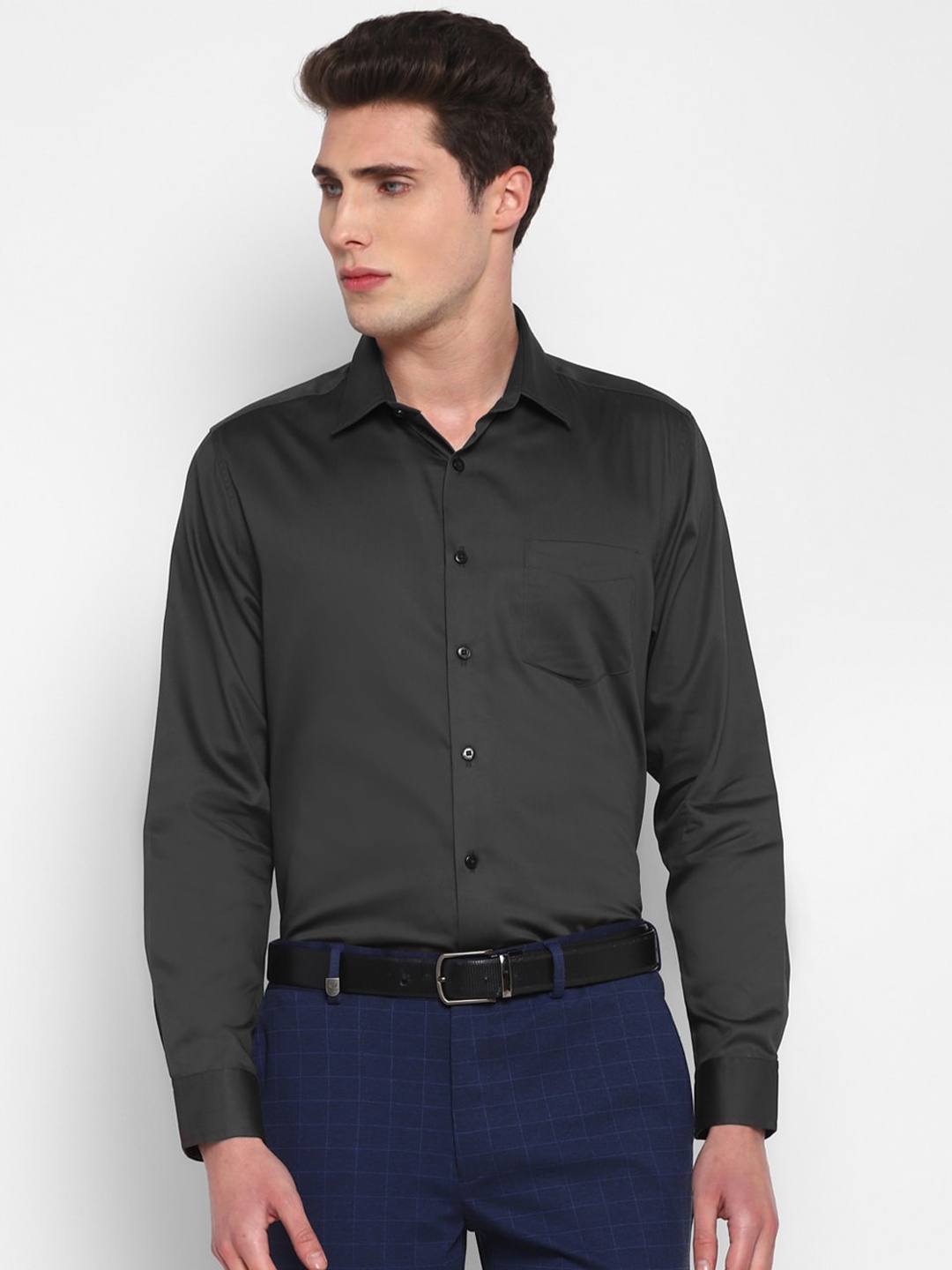 

TOP BRASS Spread Collar Formal Cotton Shirt, Olive