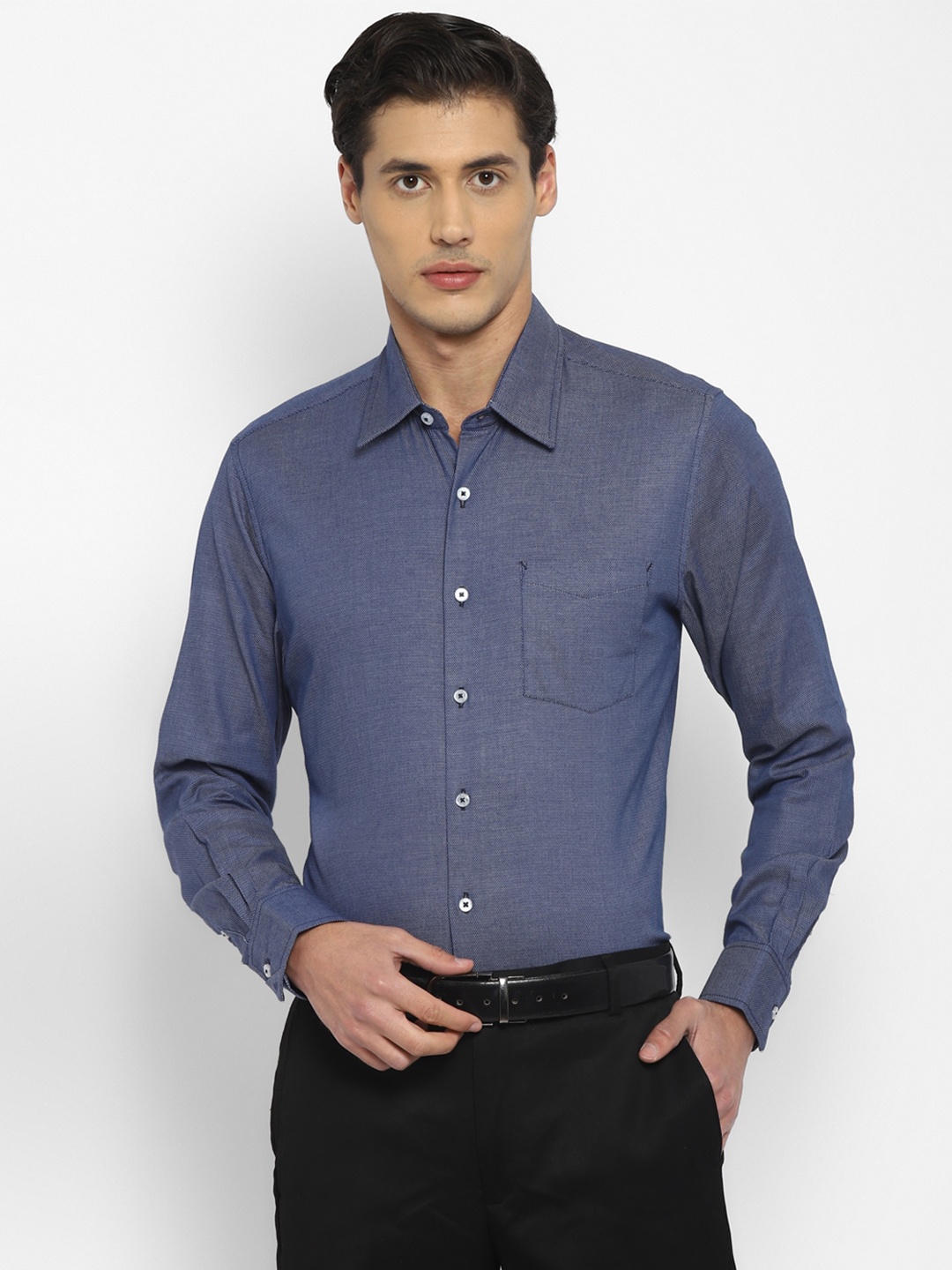 

TOP BRASS Regular Fit Cotton Formal Shirt, Navy blue